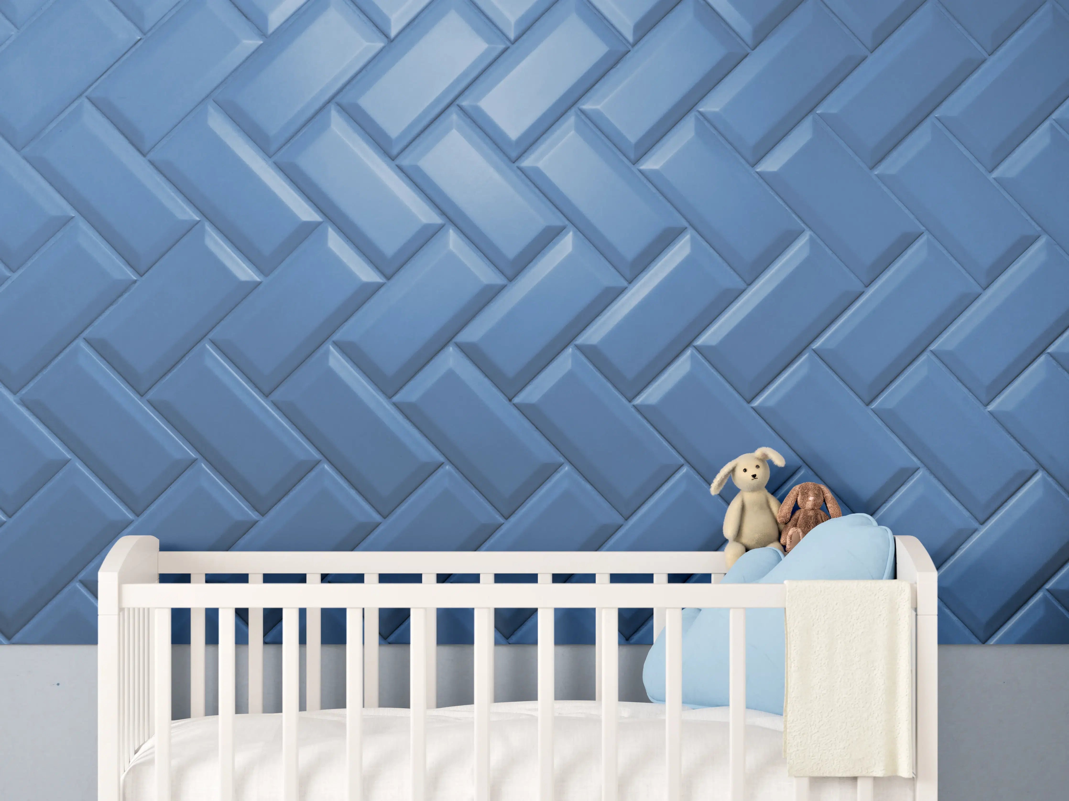 Babyzimmer Wandgestaltung - phantomblaue matte Keramikfliesen