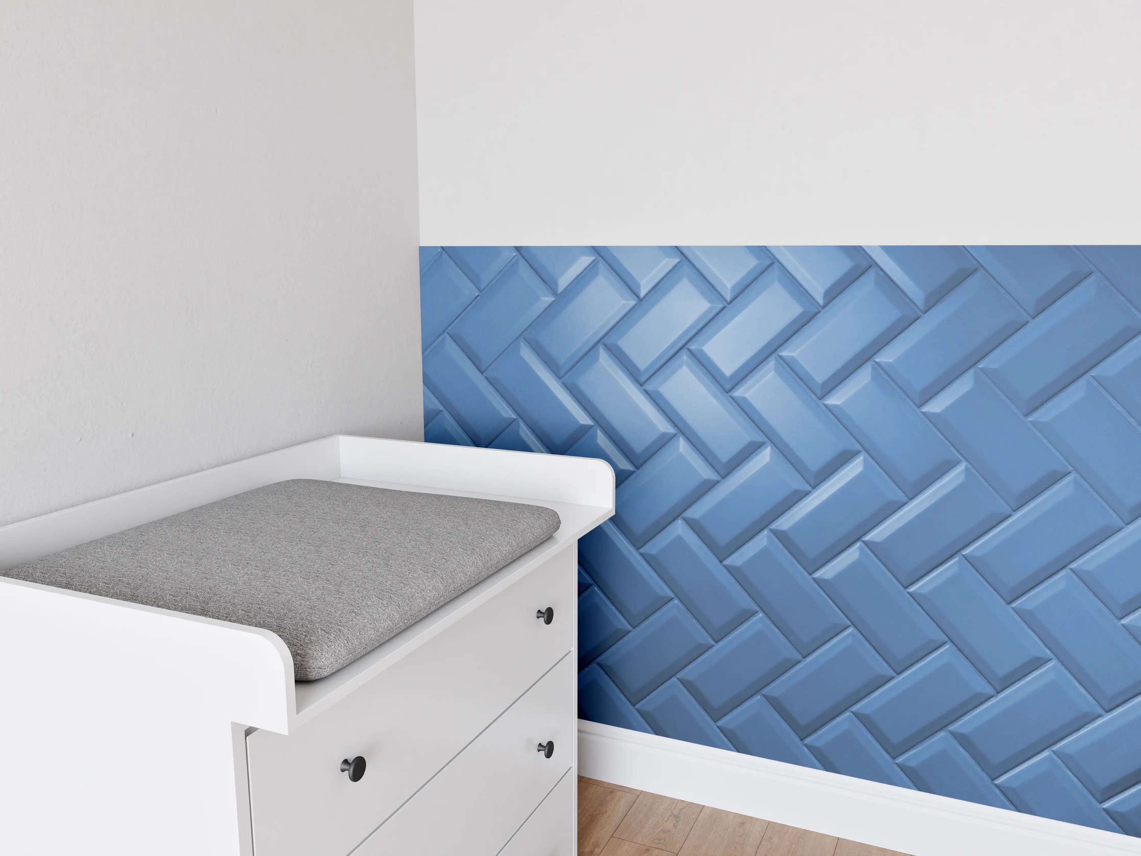 Babyzimmer Wandgestaltung - phantomblaue matte Keramikfliesen