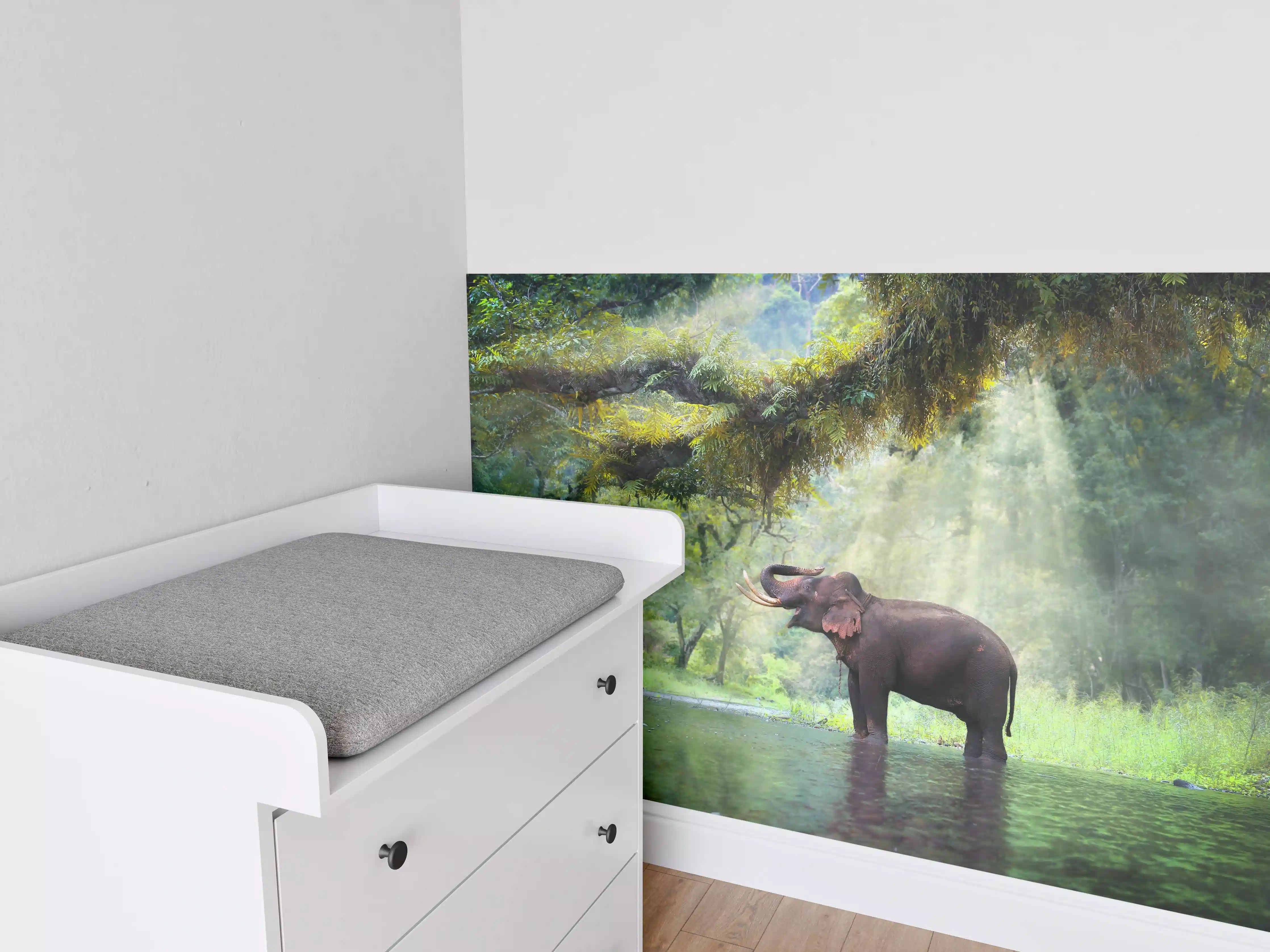 Babyzimmer Wandgestaltung - wilde Elefanten im Wald von Kanchanaburi