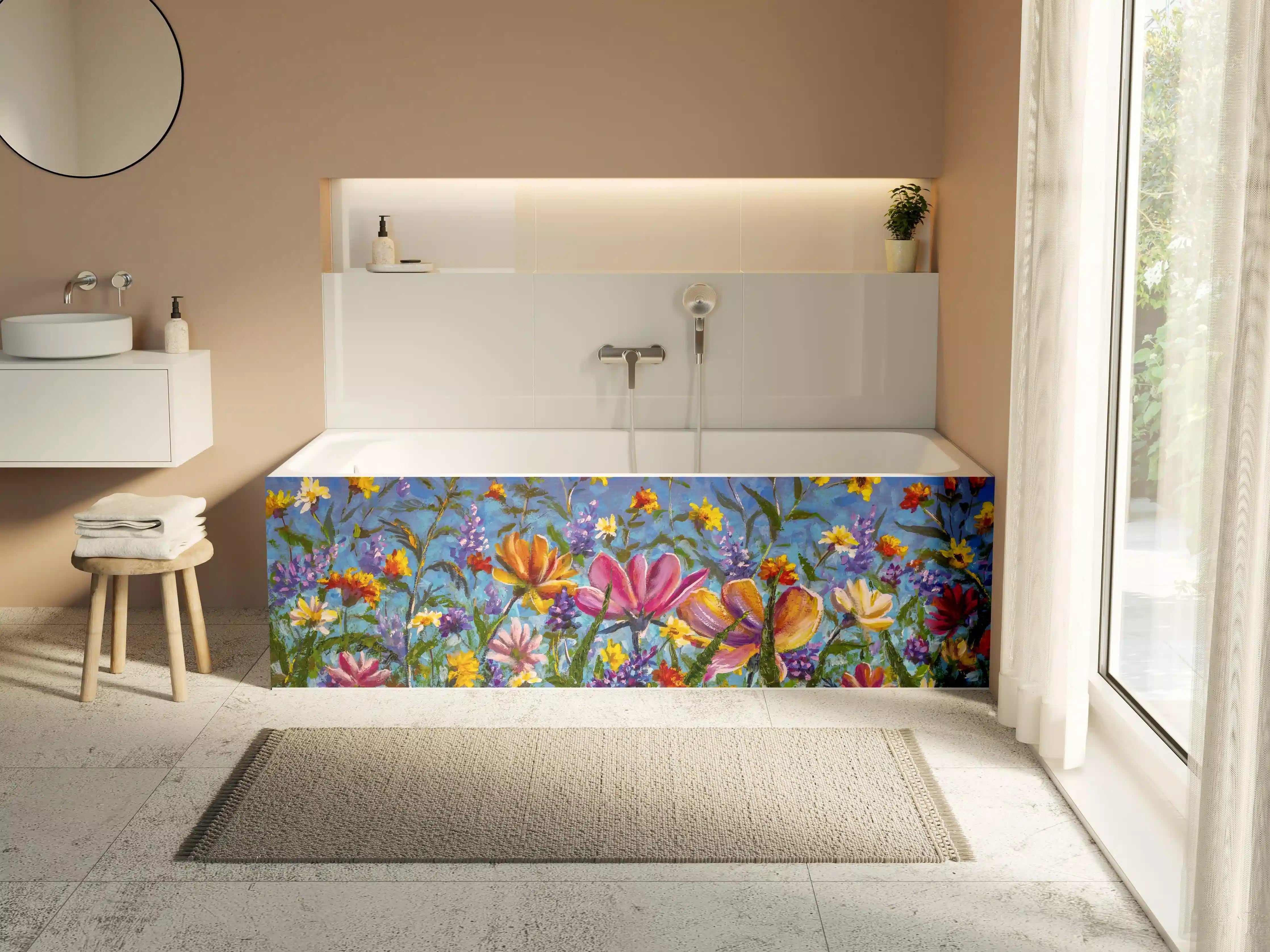Badewannen-Rückwand - Bunter Blumenmix Ölgemälde