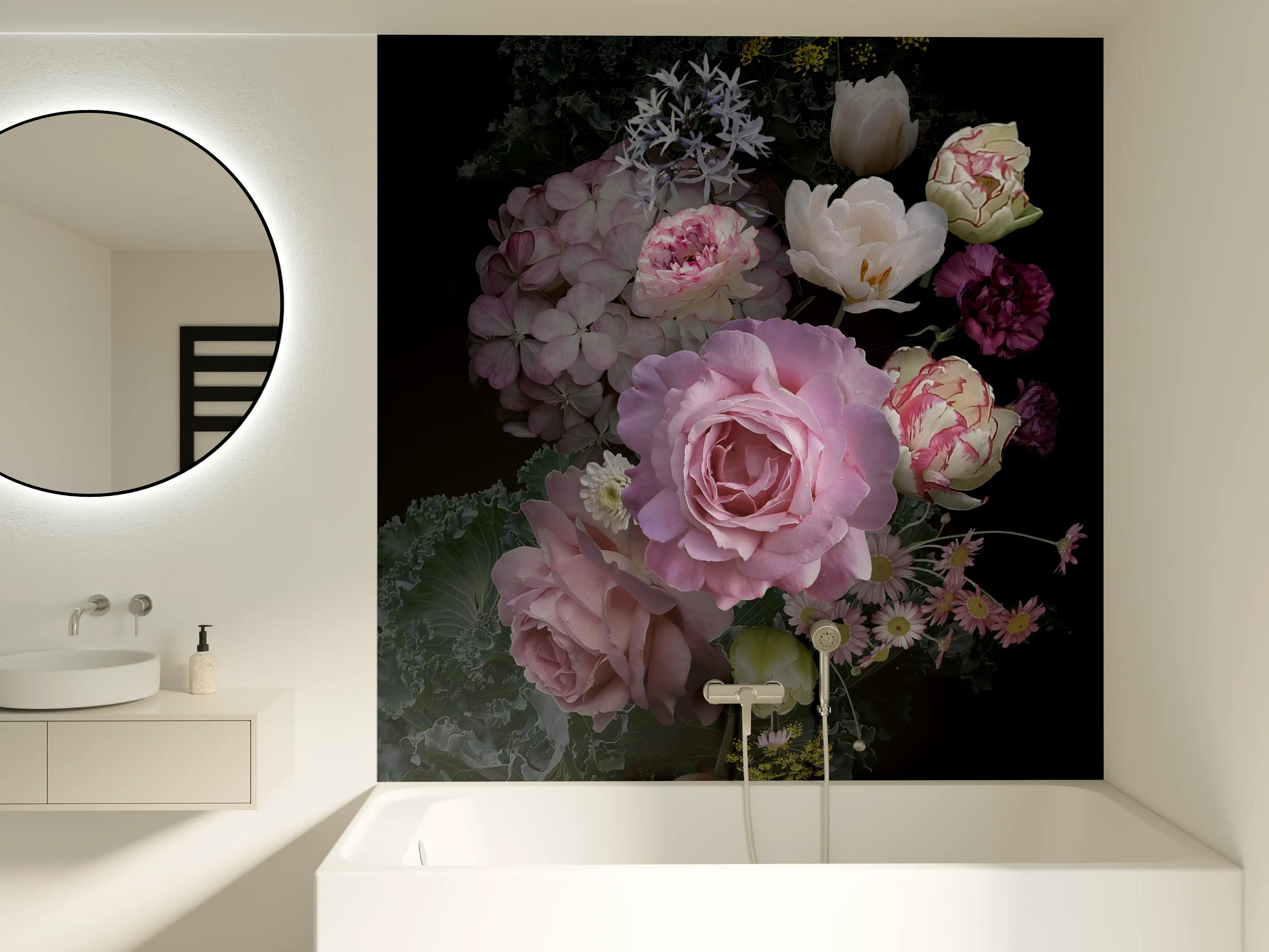 Badewannen-Rückwand - Garten Blumen mit dunklem Hintergrund