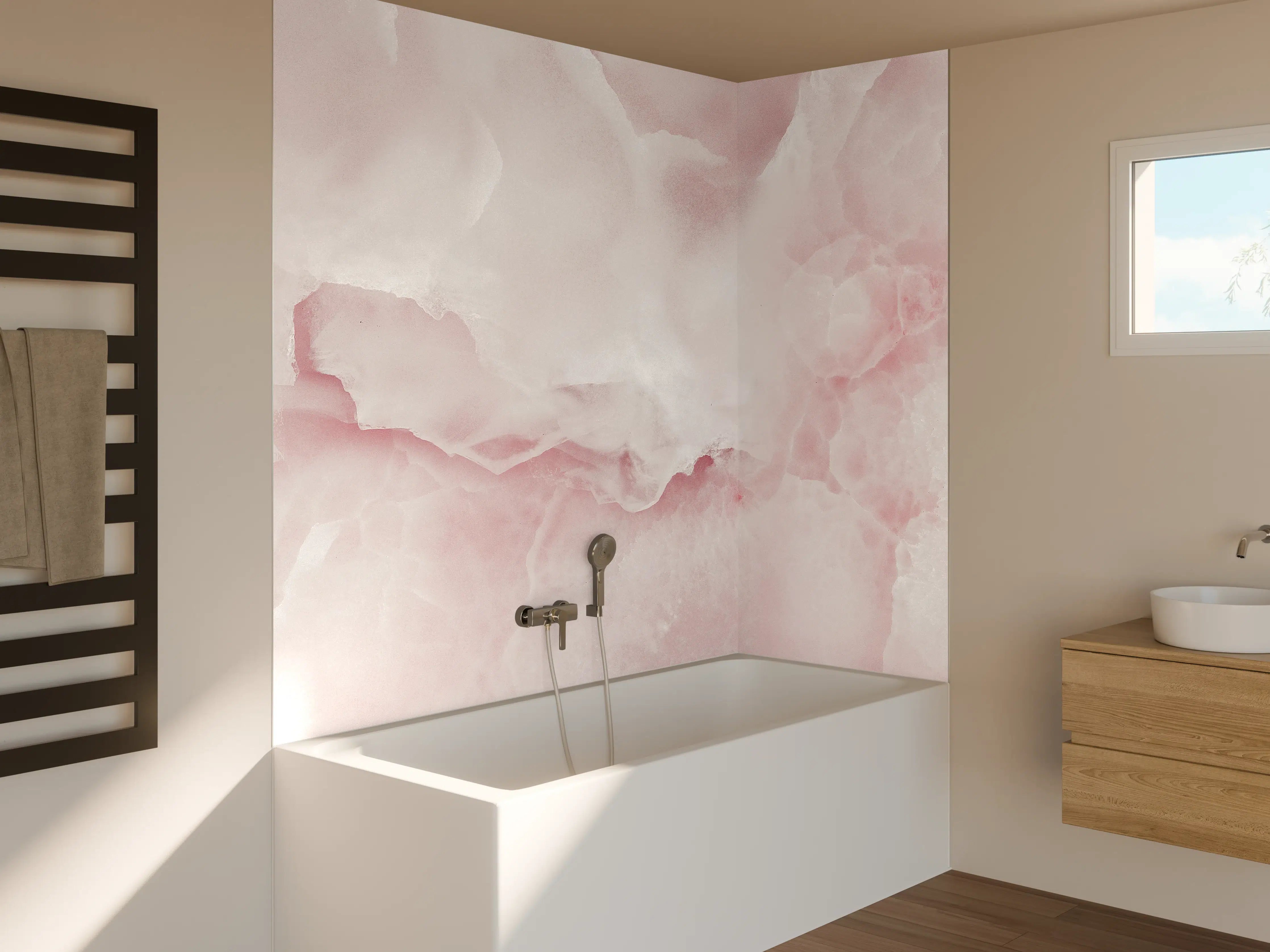 Badewannen-Rückwand - Rosa Emperador Onyx Marmor