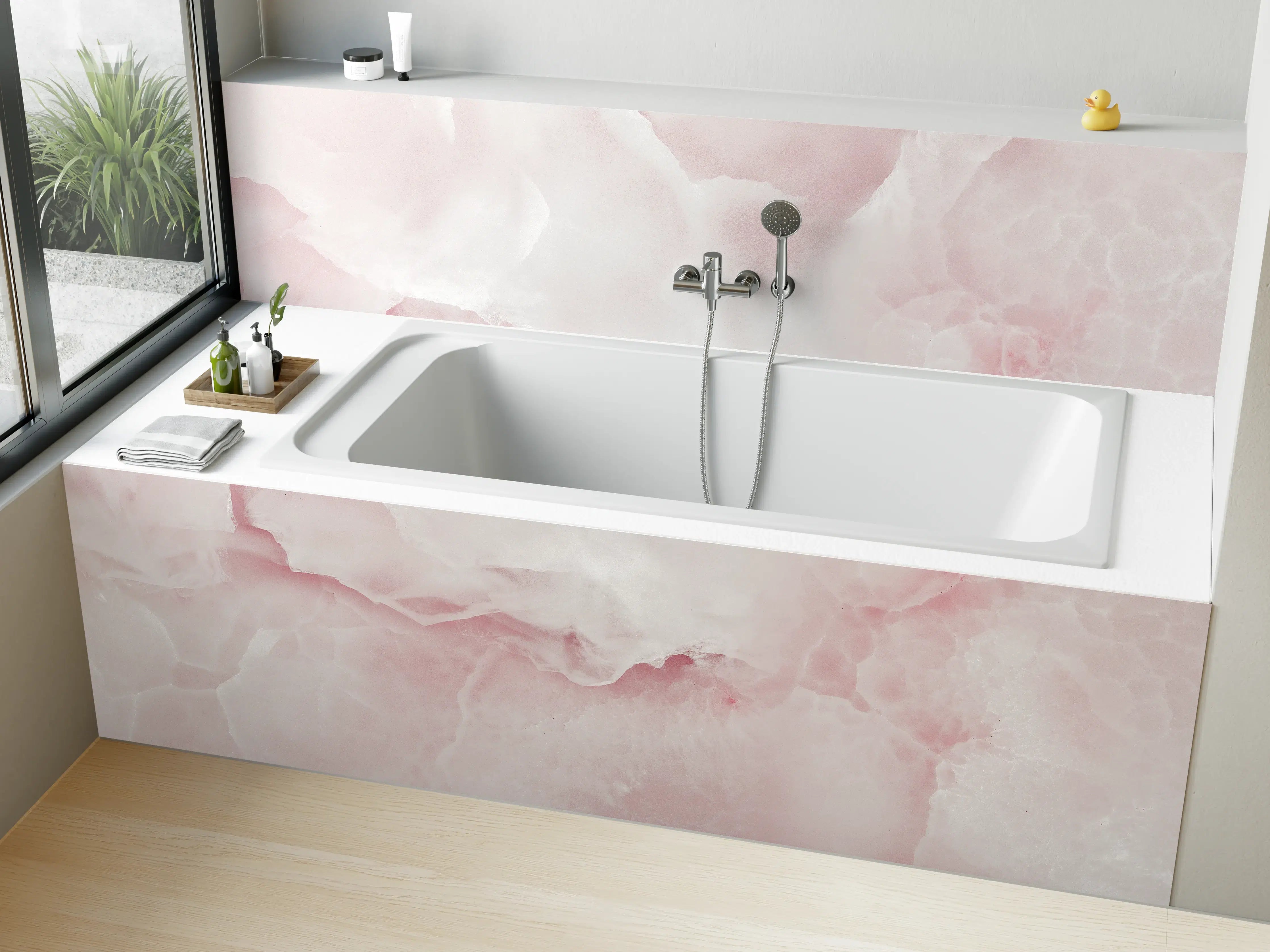 Badewannen-Rückwand - Rosa Emperador Onyx Marmor