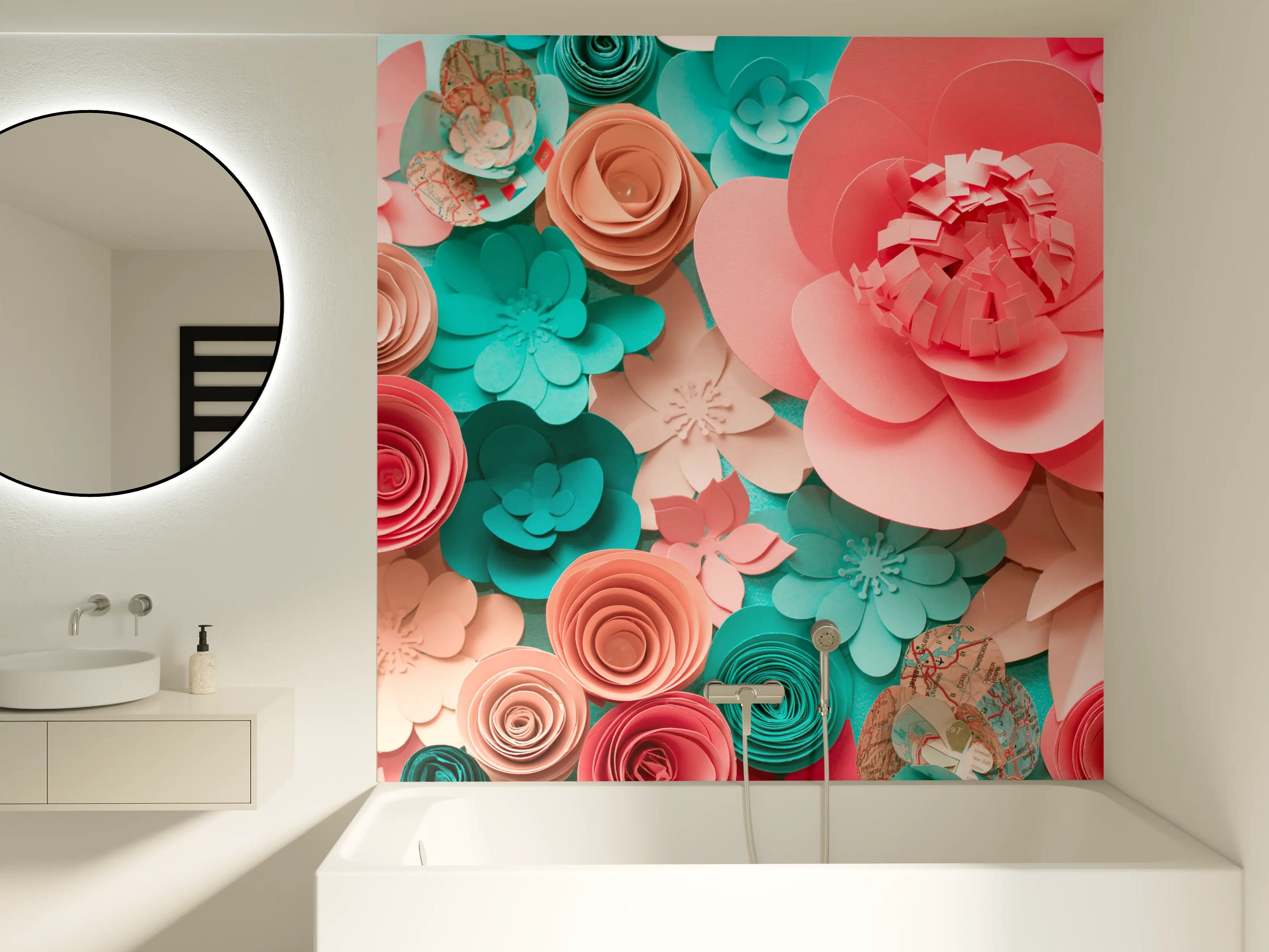 Badewannen-Rückwand - bunte Papier Blumen Komposition