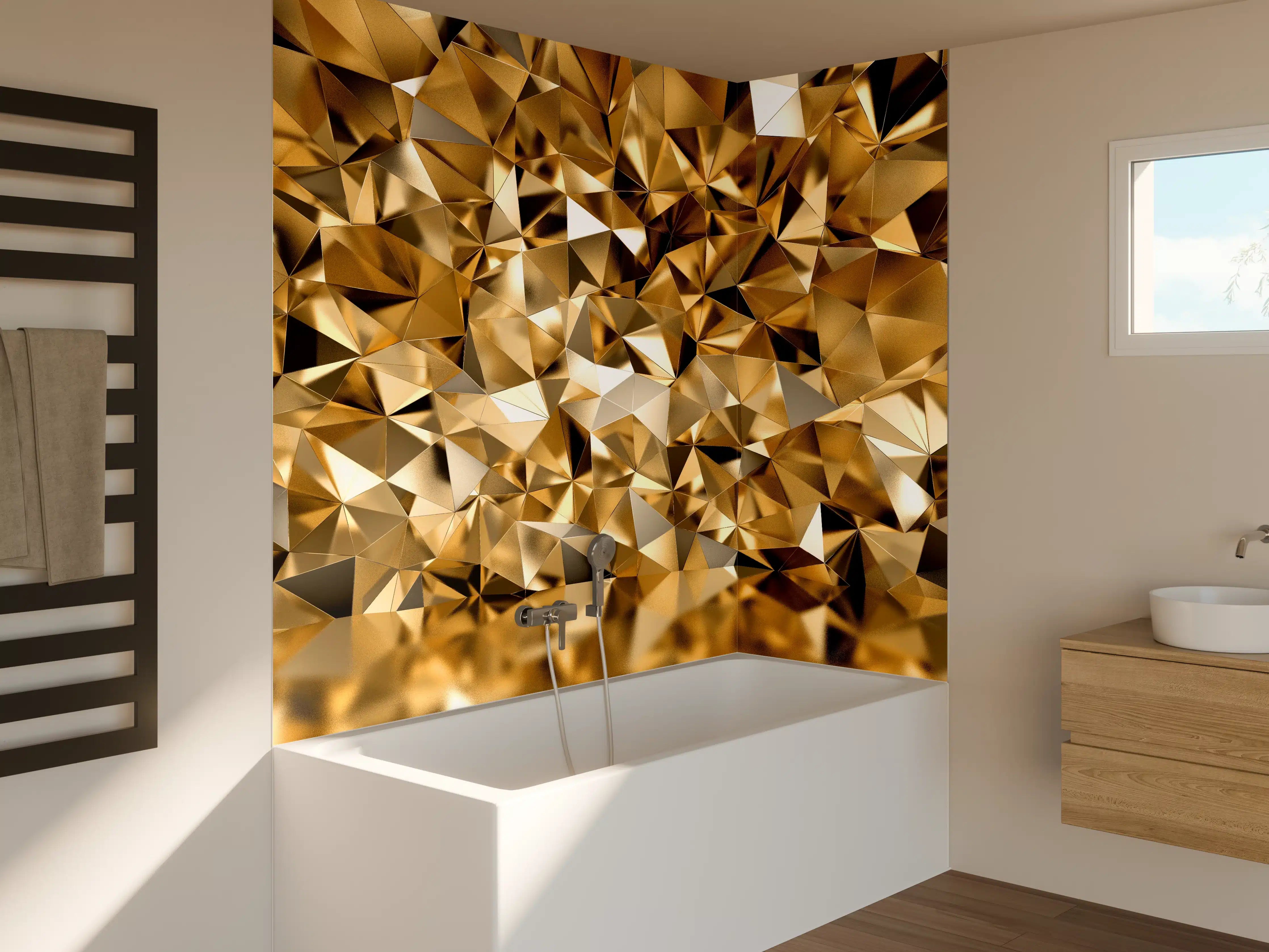 Badewannen-Rückwand - 3D Illustration - Goldenes Design