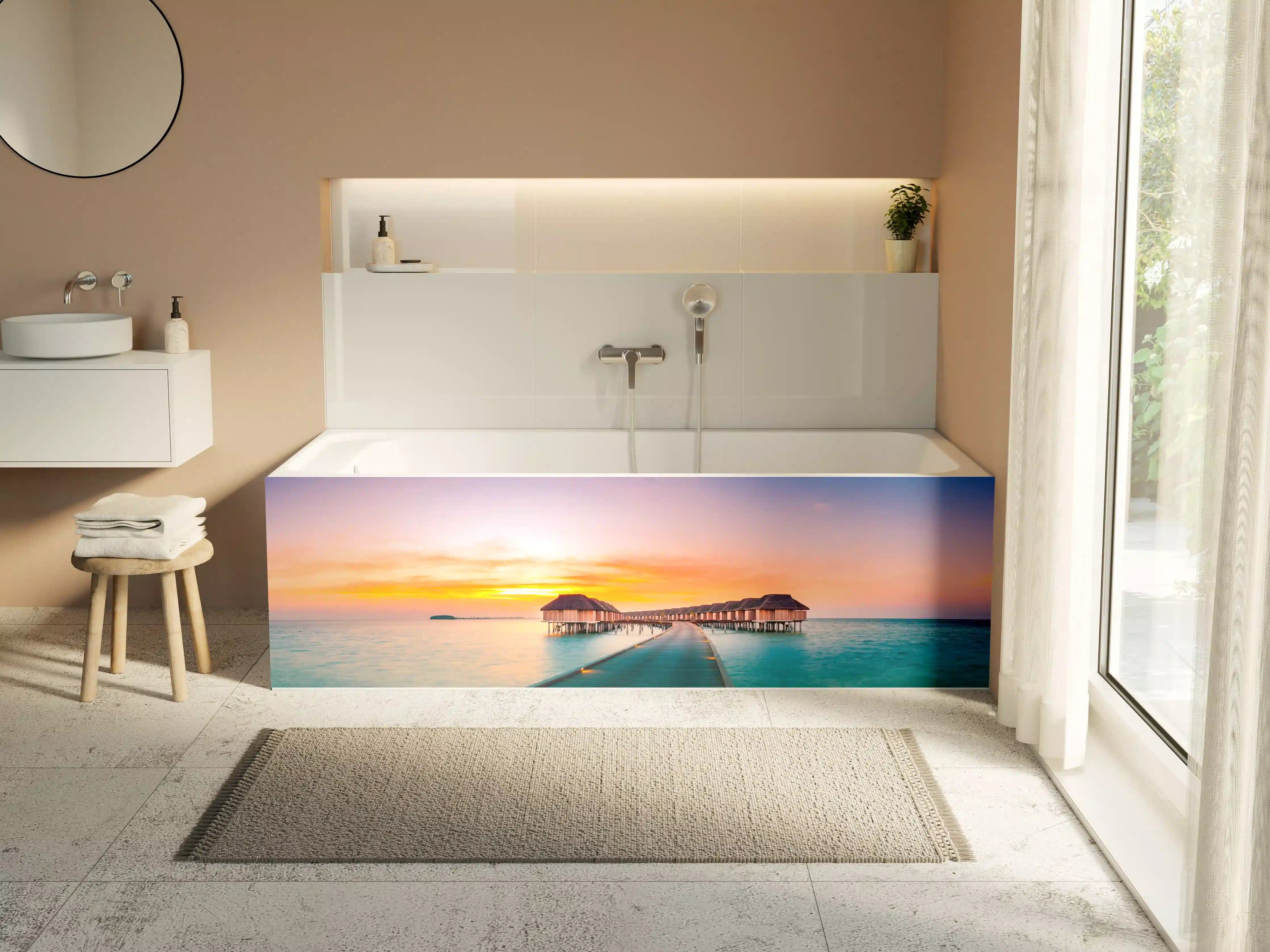 Badewannen-Rückwand - Abendgrau am Meeressteg