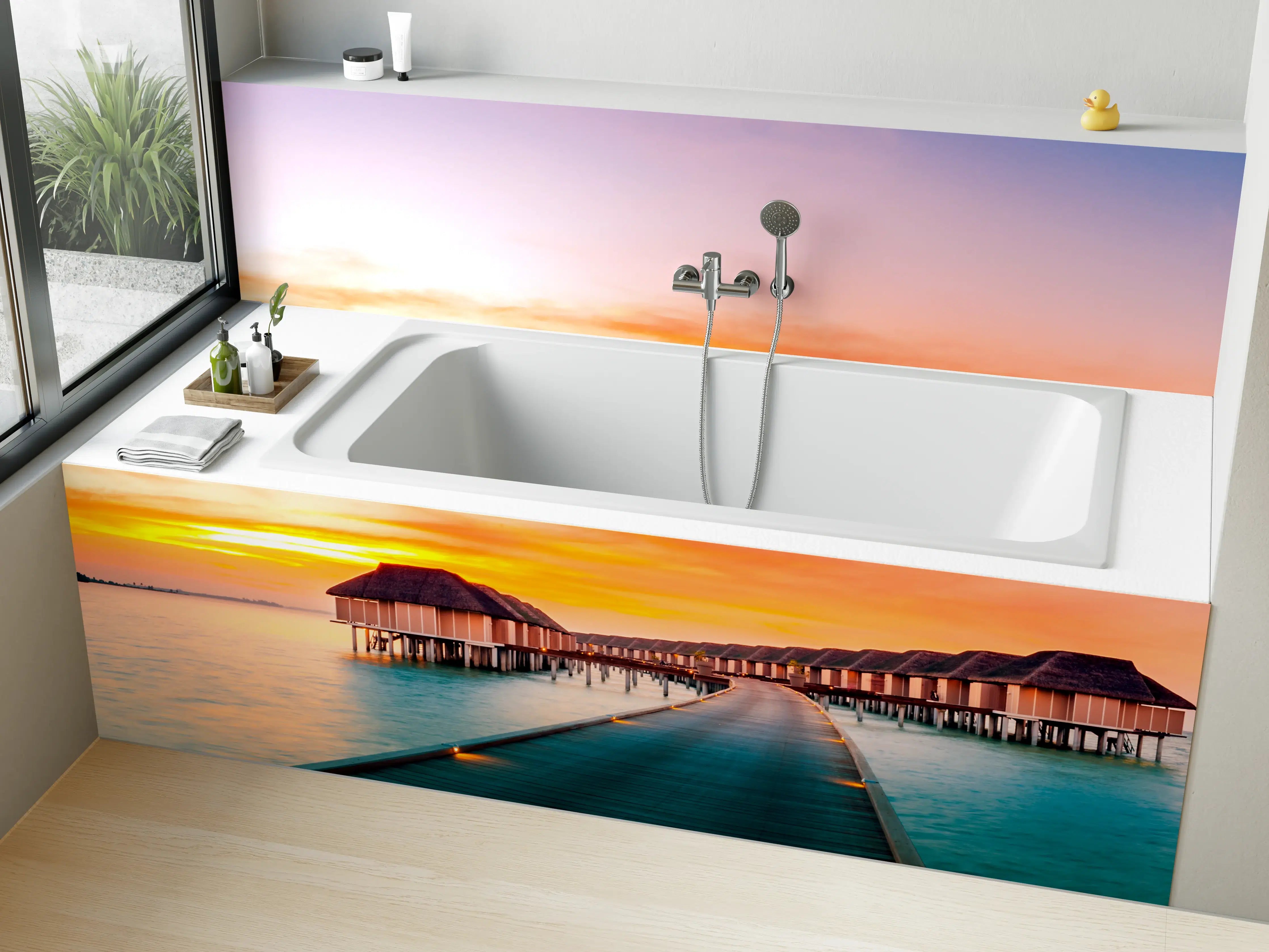 Badewannen-Rückwand - Abendgrau am Meeressteg