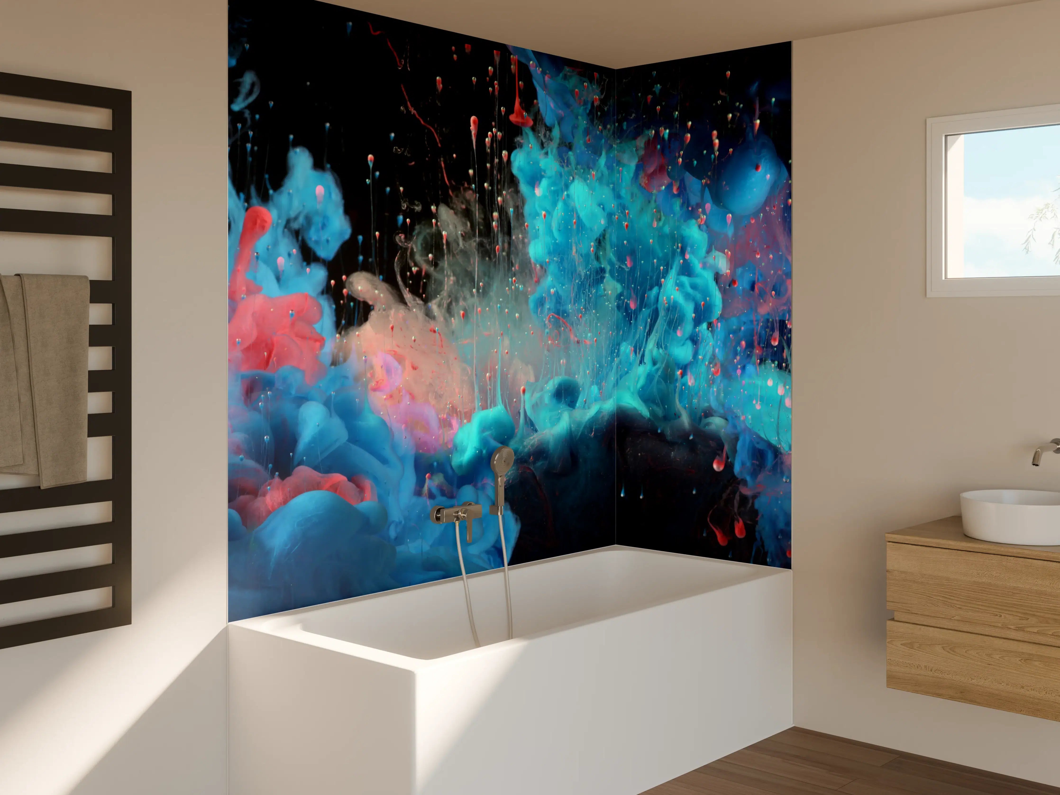 Badewannen-Rückwand - Abstrakte Acryl-Farbexplosion