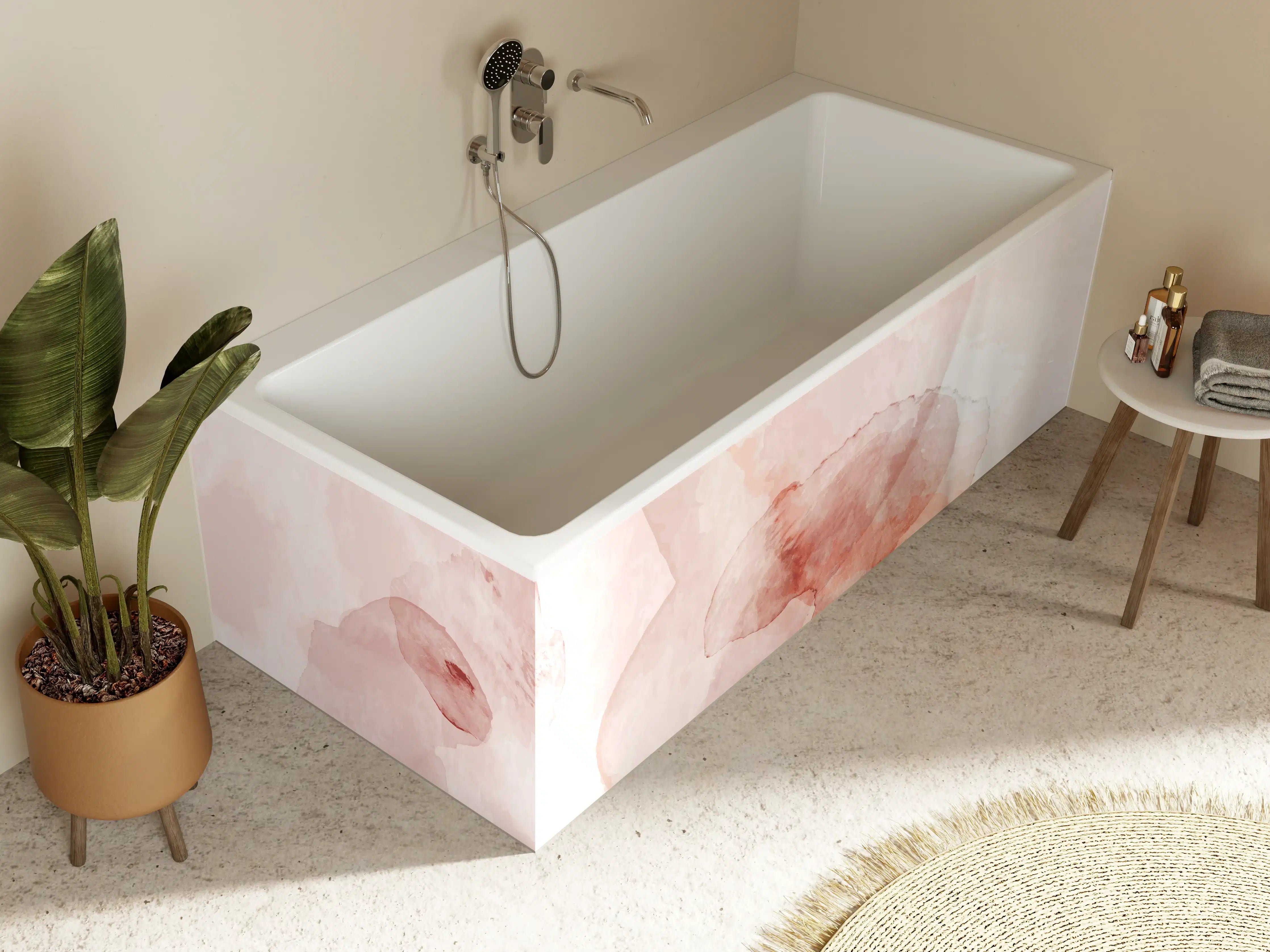 Badewannen-Rückwand - Abstrakte Aquarell Rosa Töne