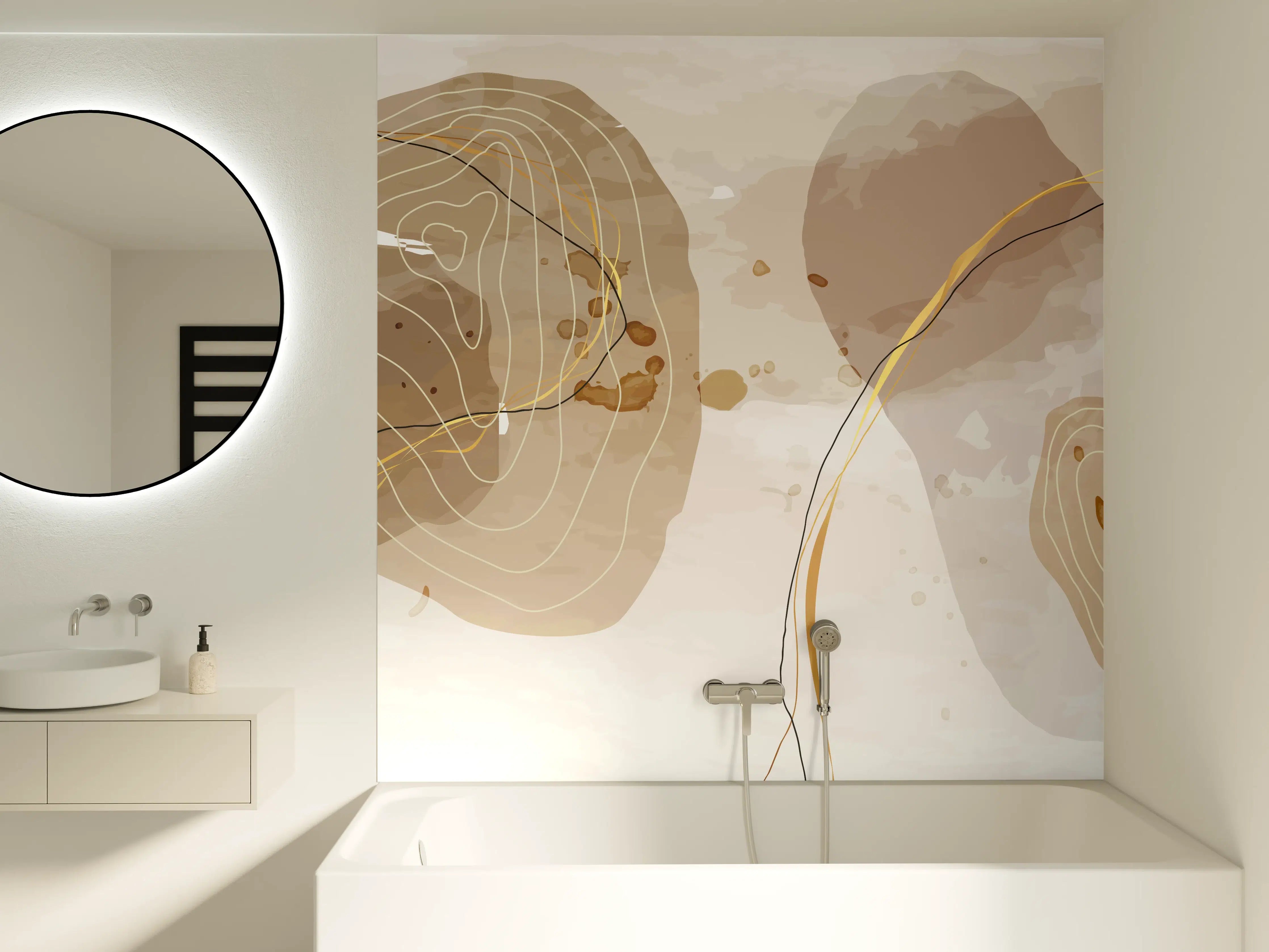 Badewannen-Rückwand - Abstrakte Beige-Braune Linienkunst