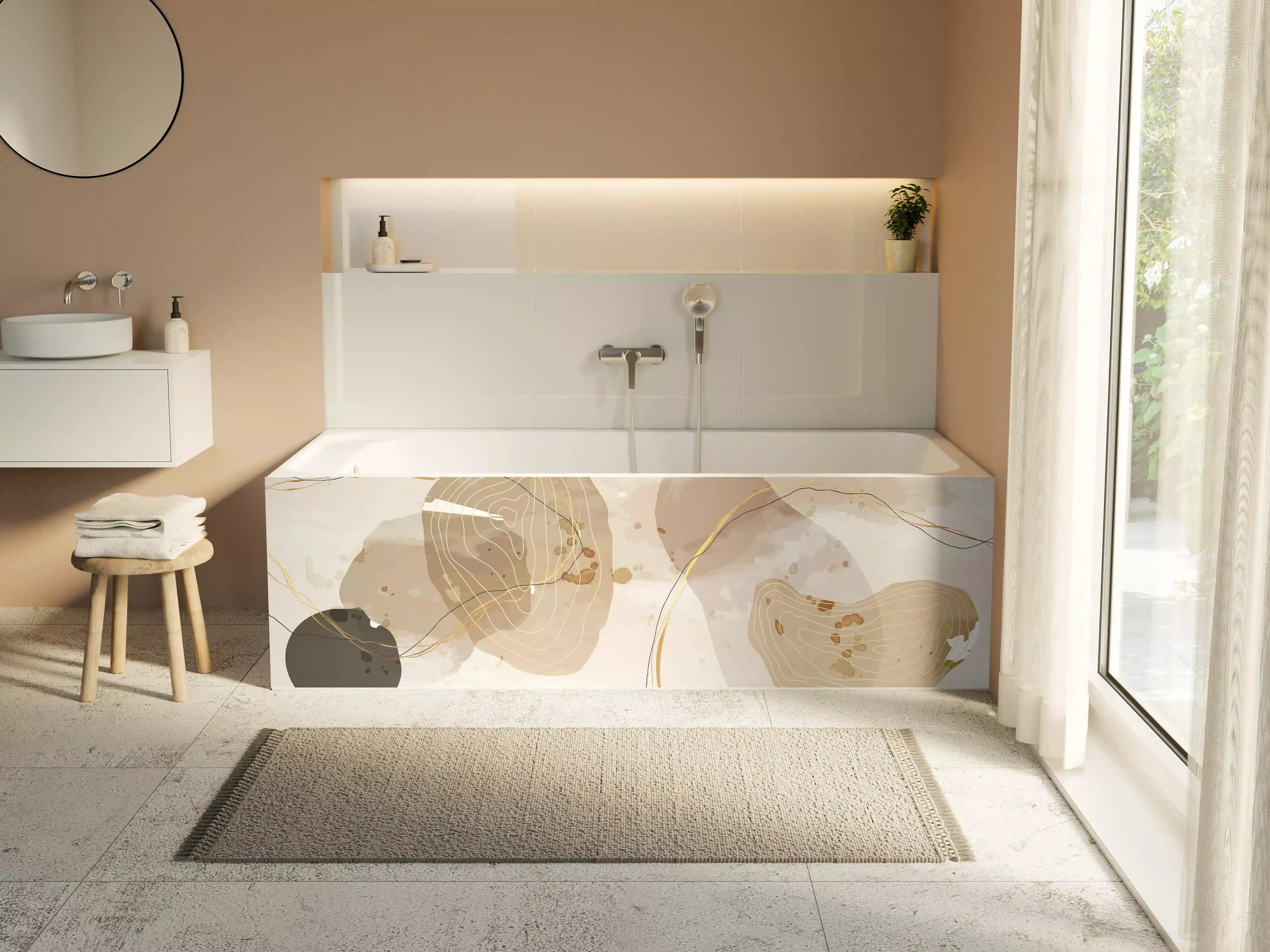 Badewannen-Rückwand - Abstrakte Beige-Braune Linienkunst