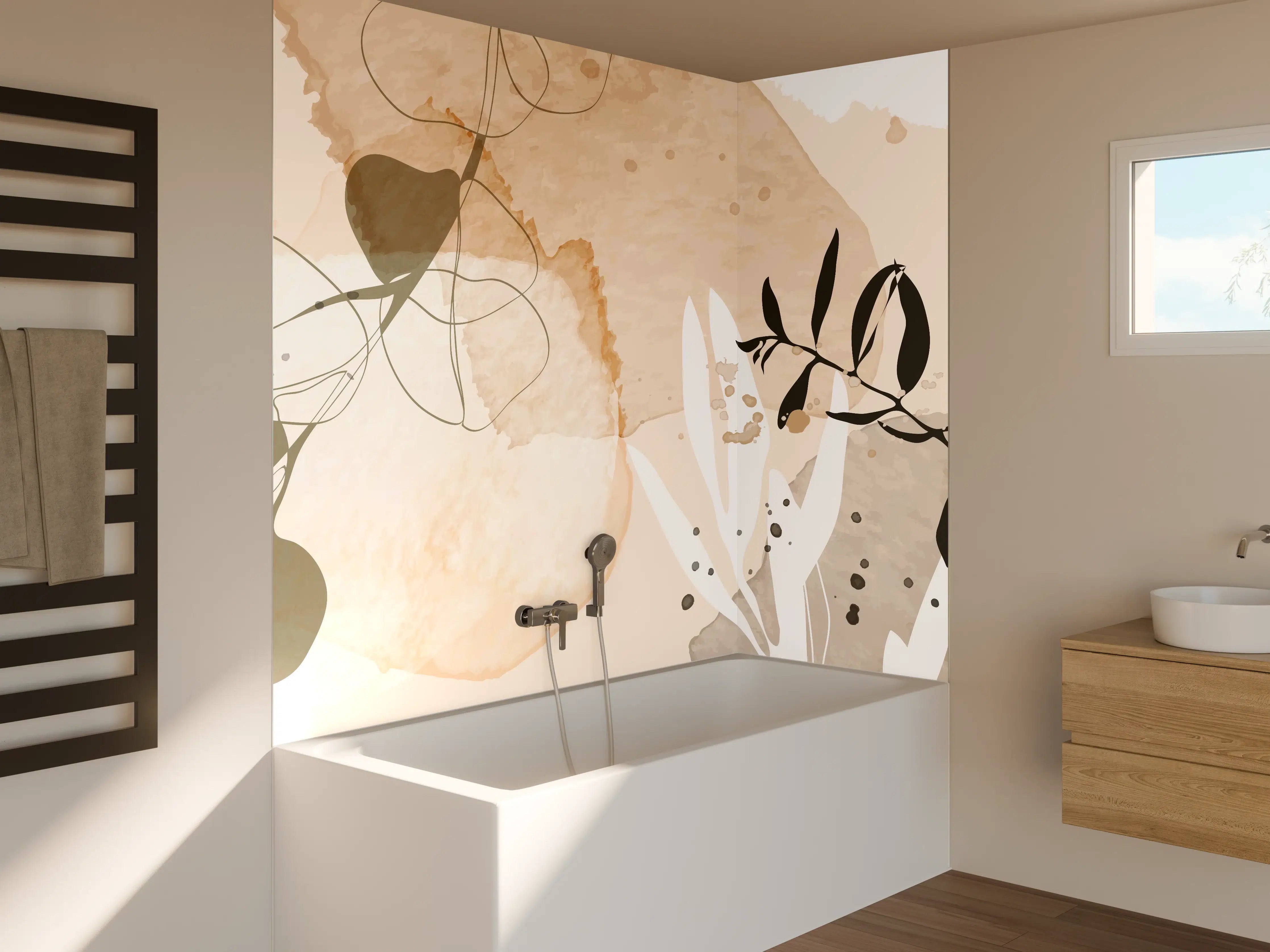 Badewannen-Rückwand - Abstrakte Beige-Töne Kunst