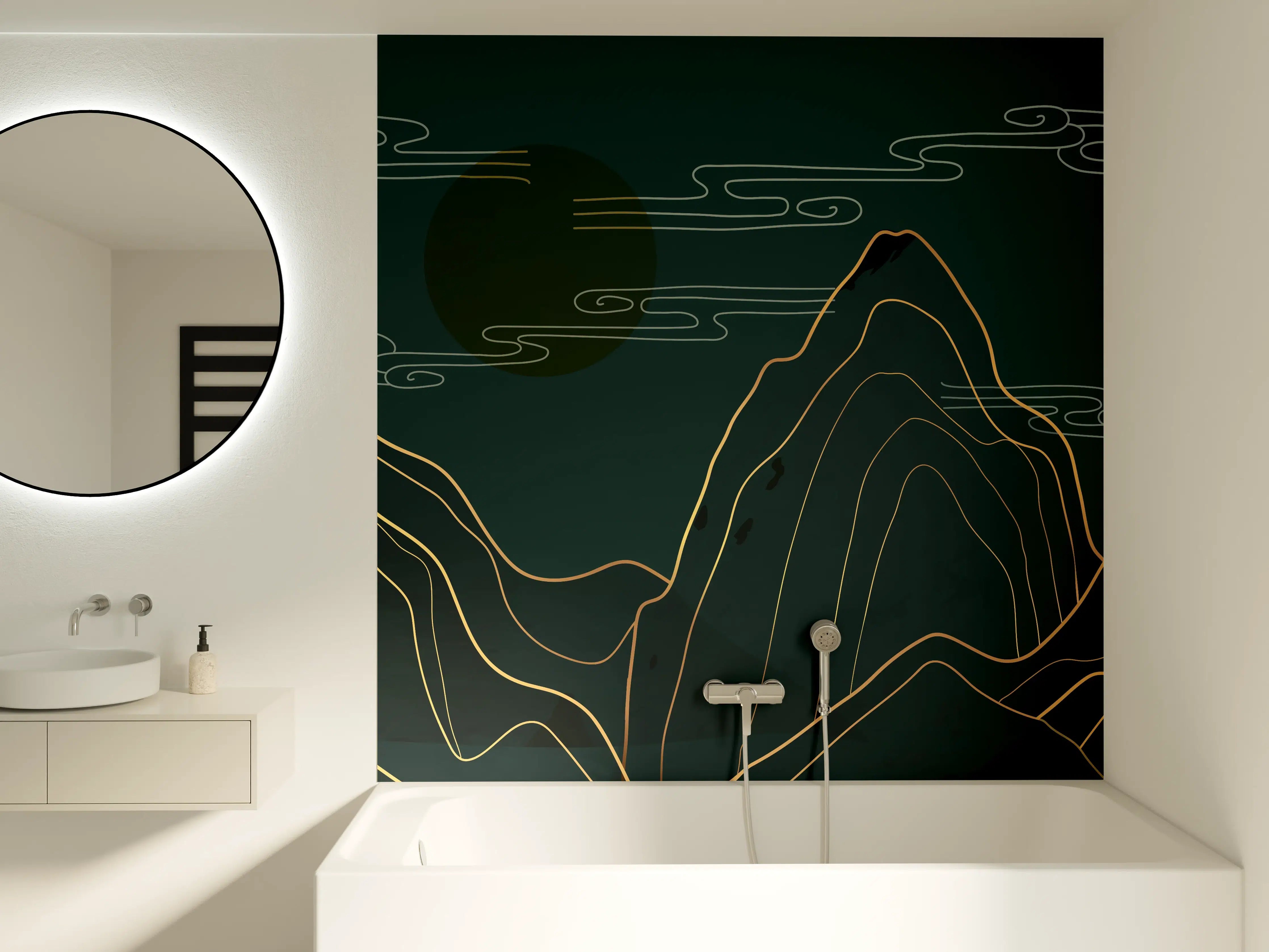 Badewannen-Rückwand - Abstrakte Berglandschaft bei Nacht