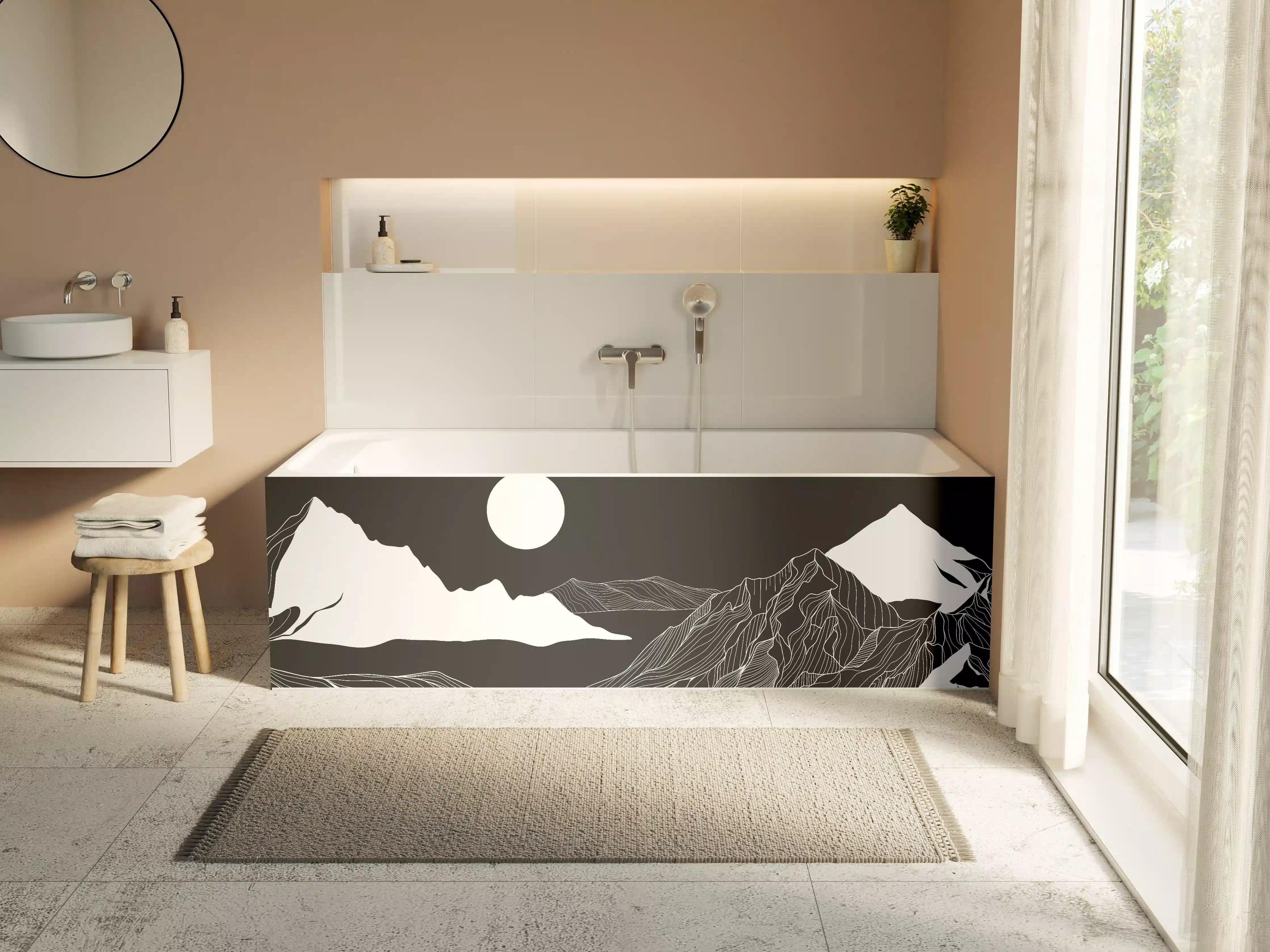 Badewannen-Rückwand - Abstrakte Berglandschaft in Monochrom