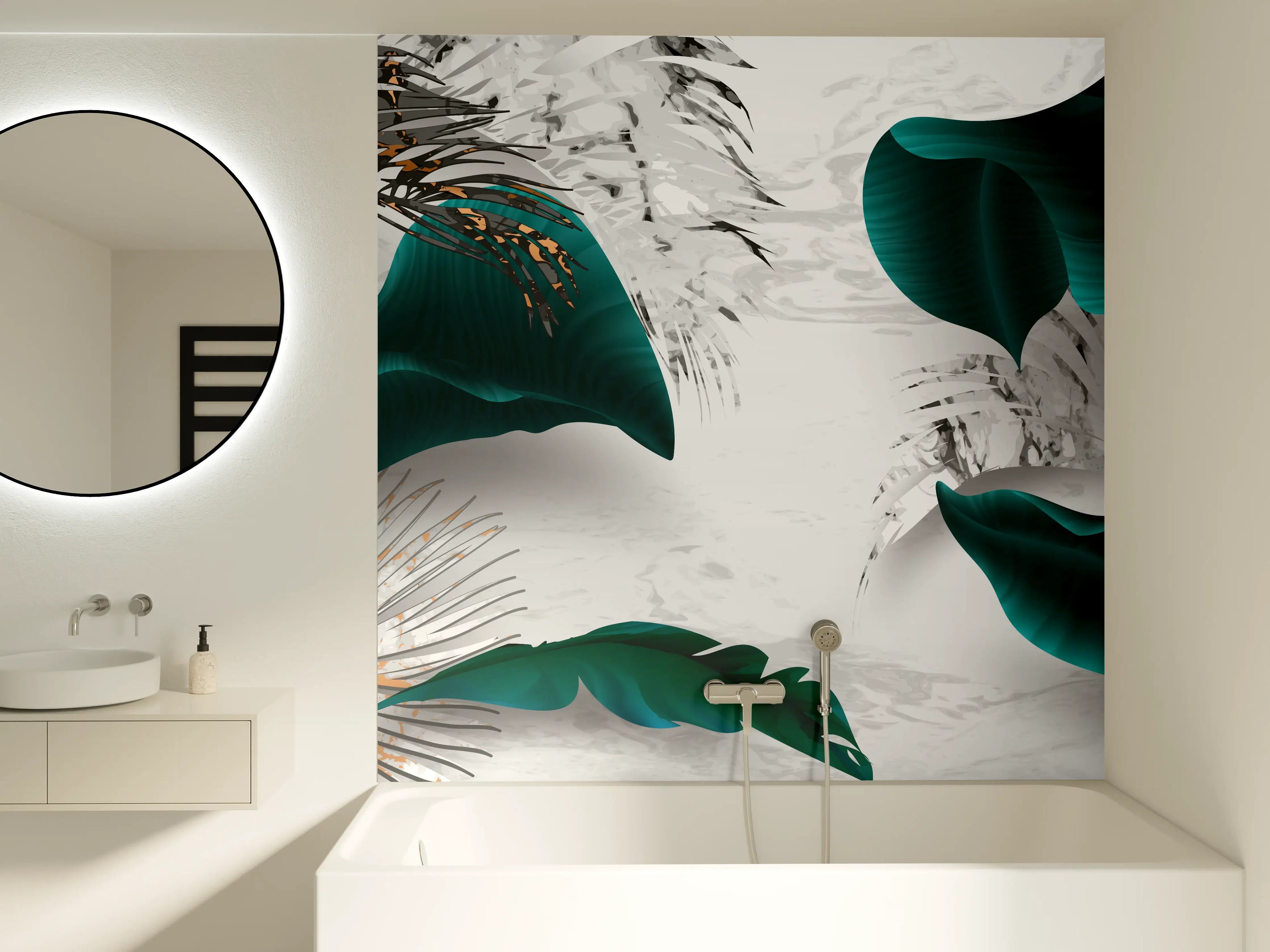 Badewannen-Rückwand - Abstrakte Blatt Gold Grau Kunst