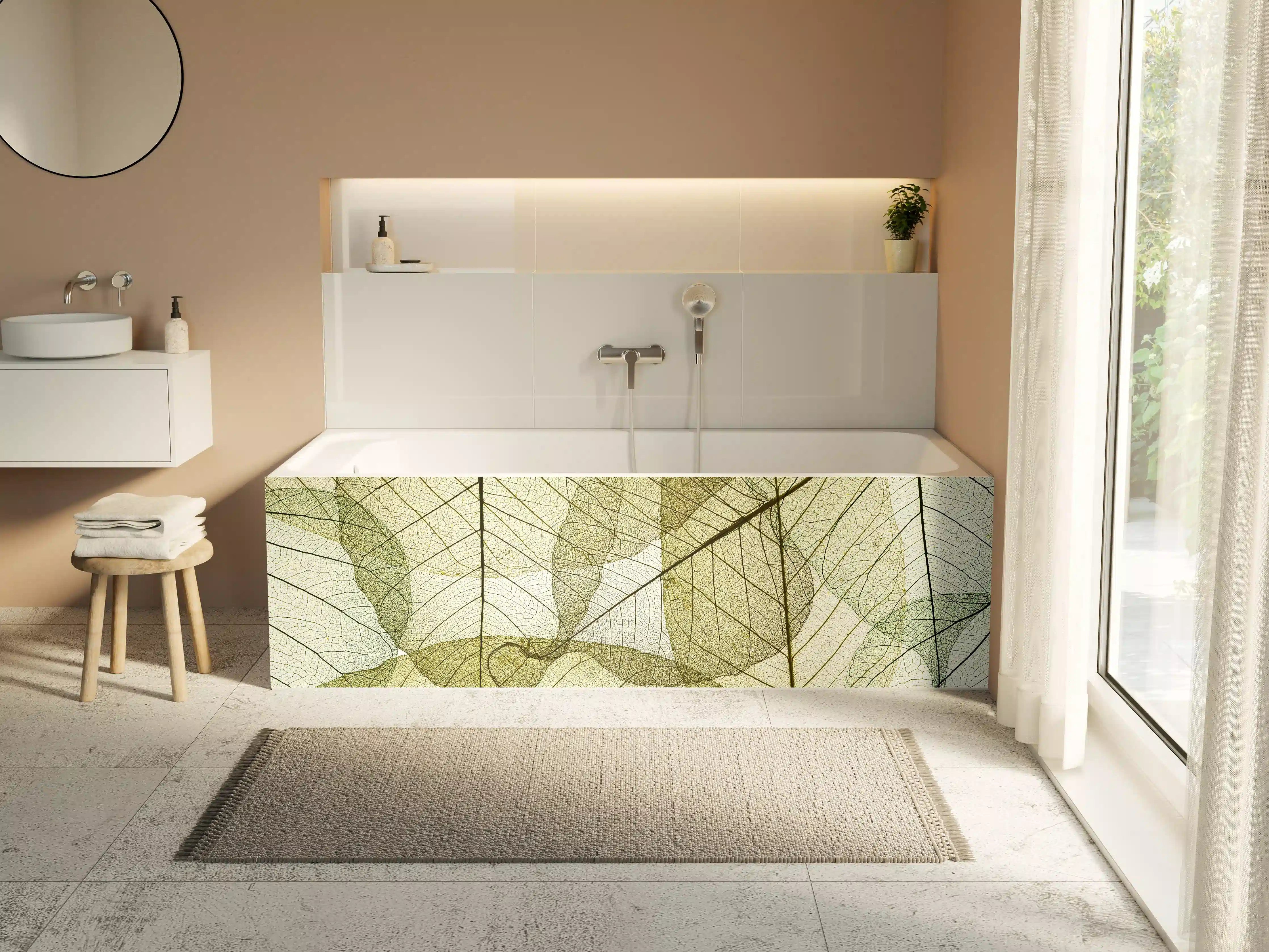 Badewannen-Rückwand - Abstrakte Blattstrukturen Beige