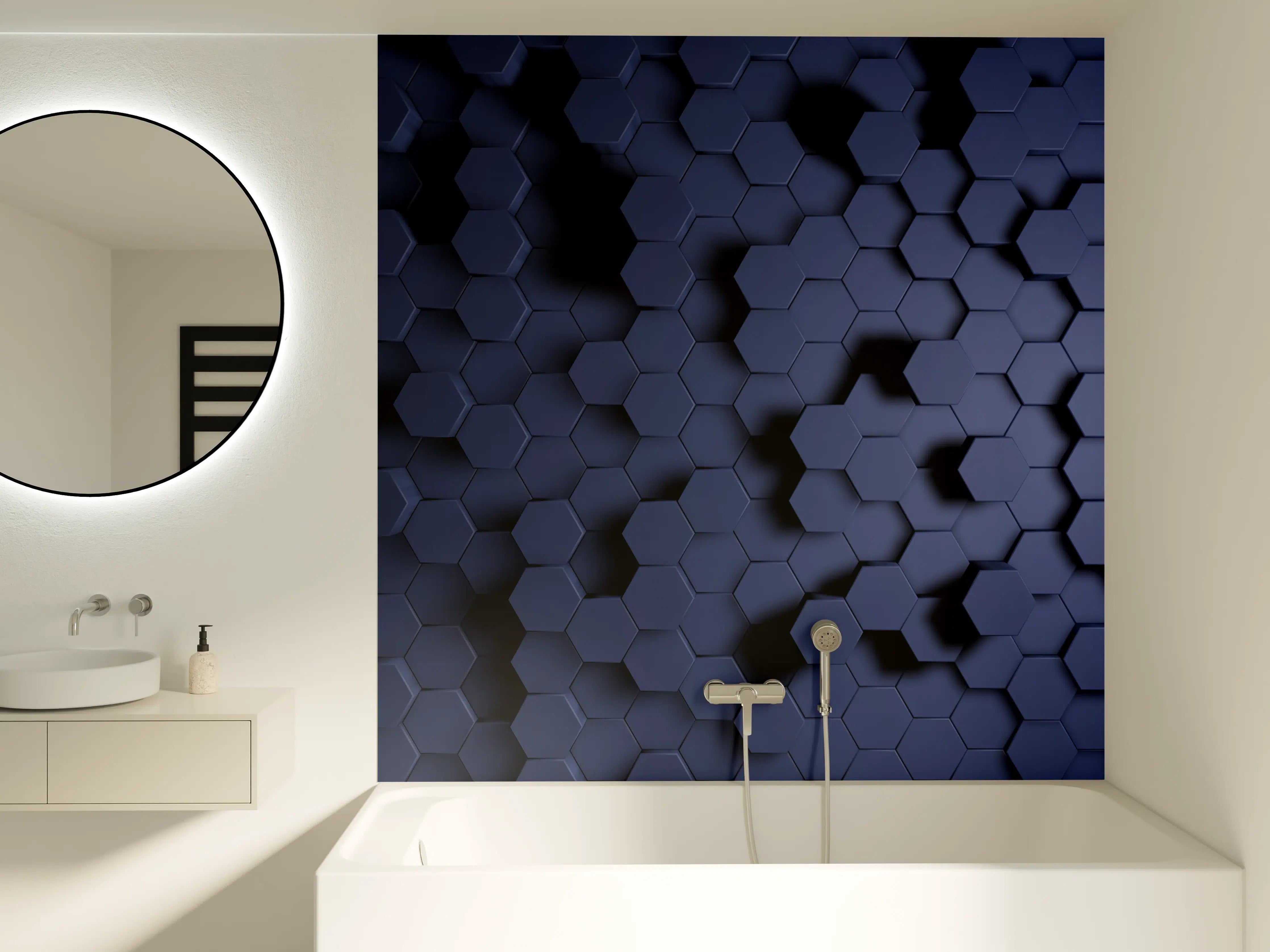 Badewannen-Rückwand - Abstrakte Blau-Hexagon-Struktur