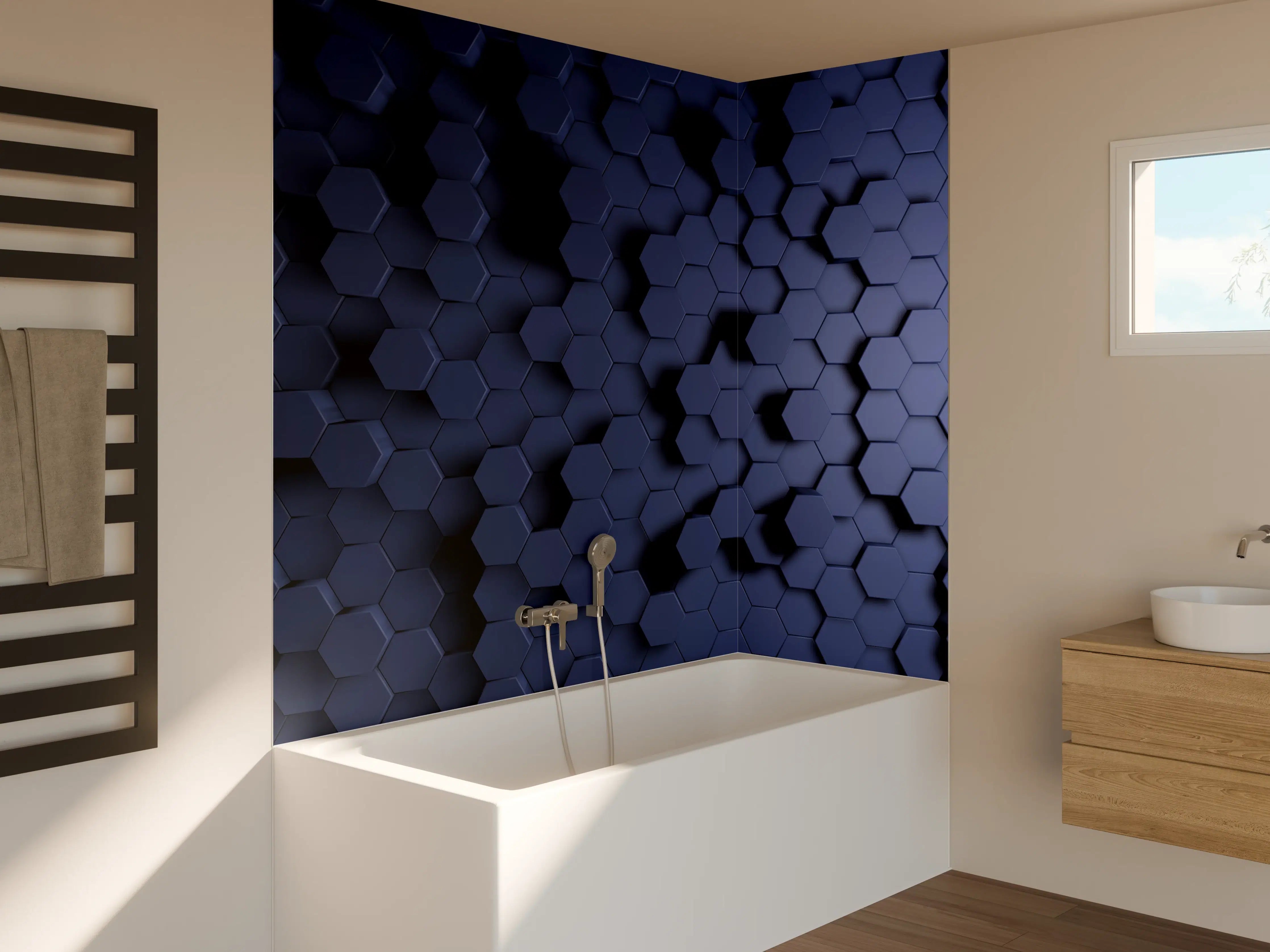 Badewannen-Rückwand - Abstrakte Blau-Hexagon-Struktur