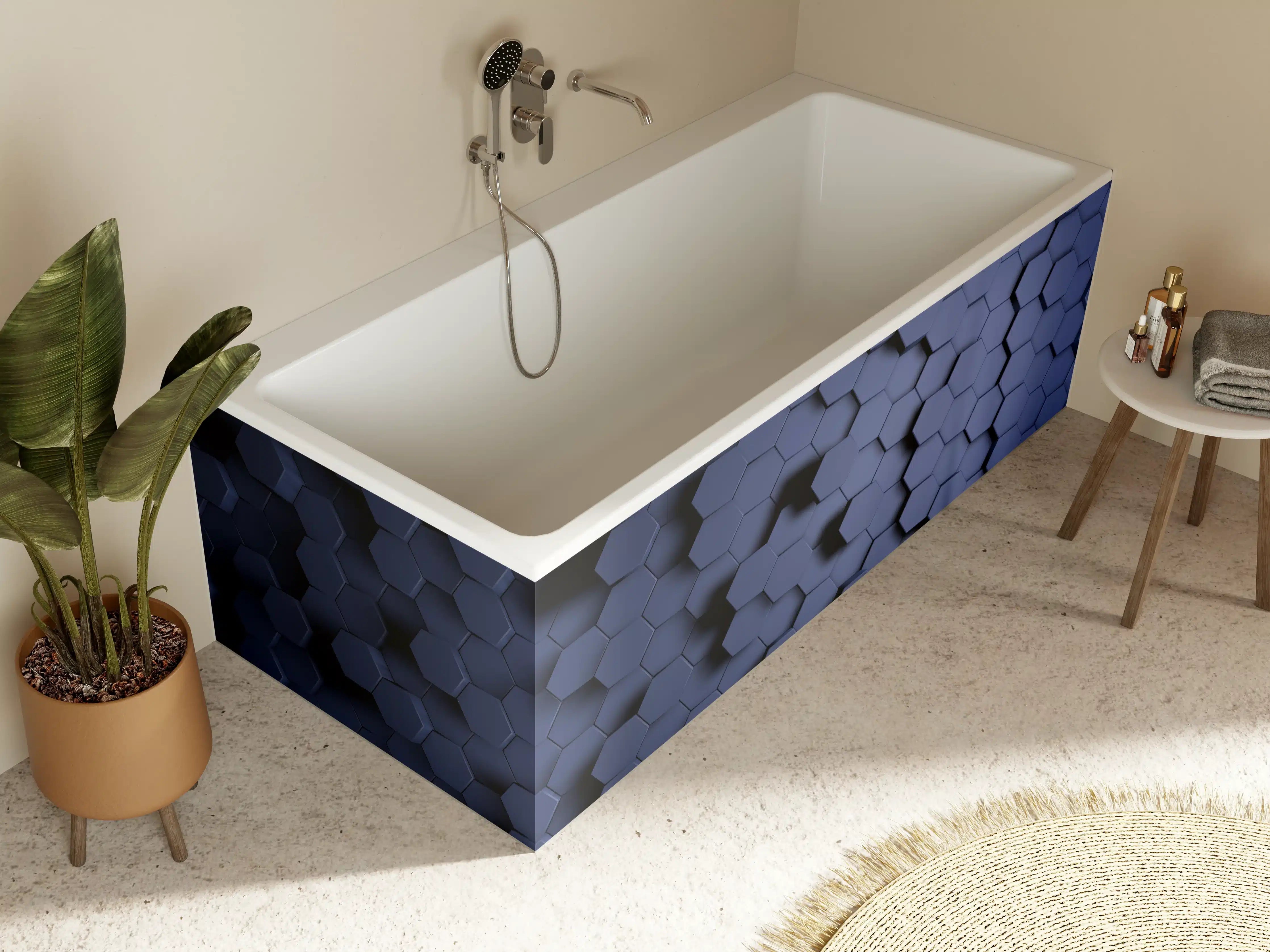 Badewannen-Rückwand - Abstrakte Blau-Hexagon-Struktur