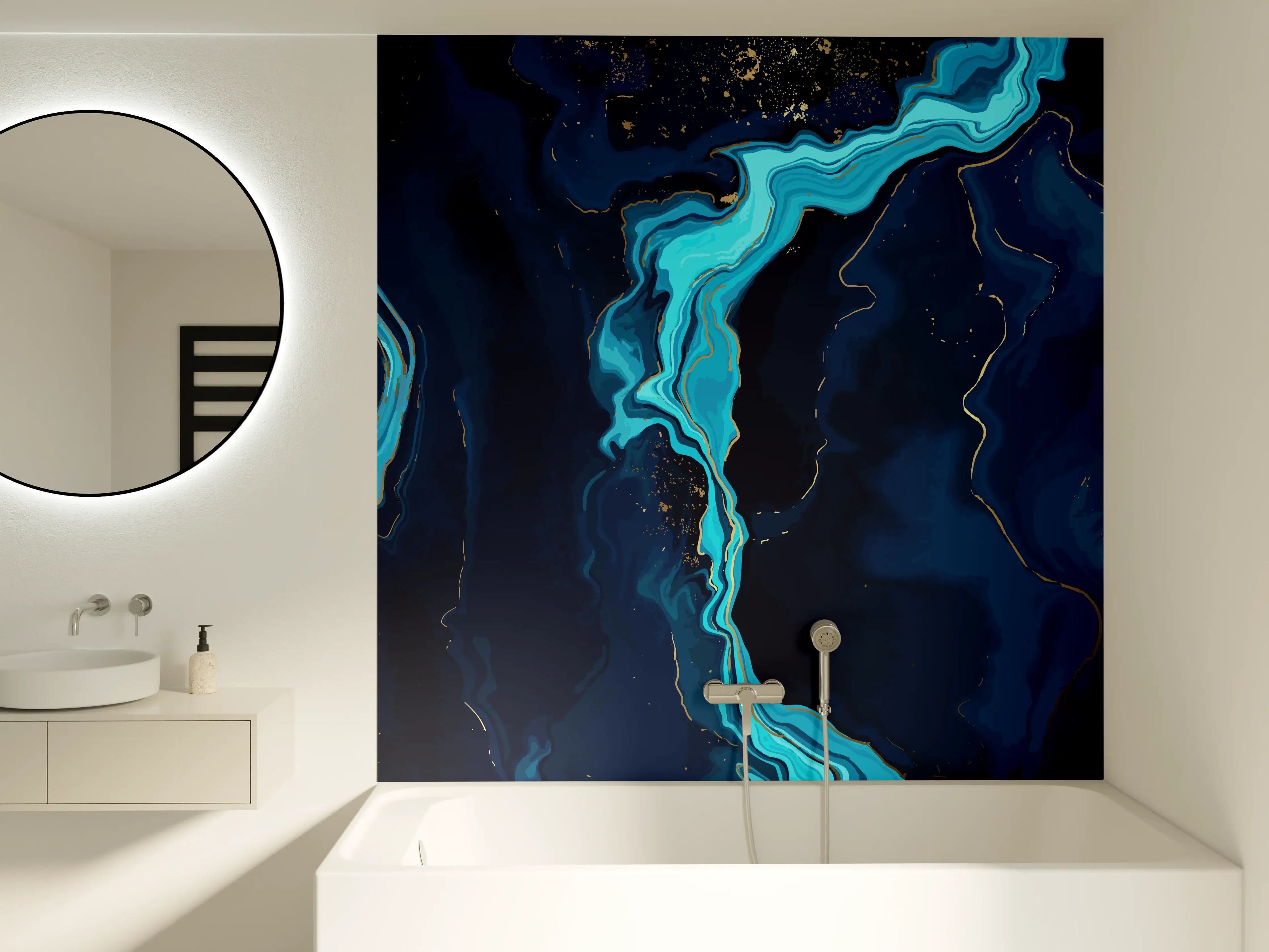 Badewannen-Rückwand - Abstrakte Blau-Türkis Fließkunst