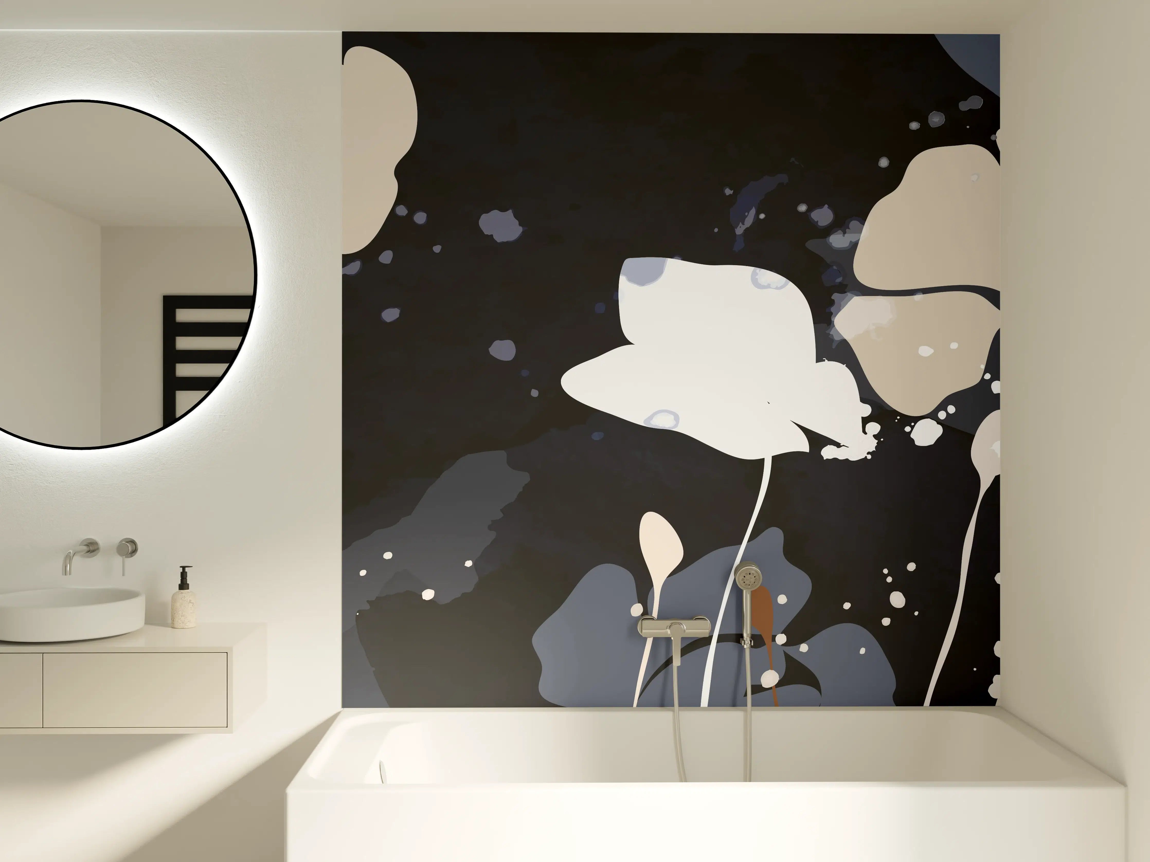 Badewannen-Rückwand - Abstrakte Blumen Dunkles Design