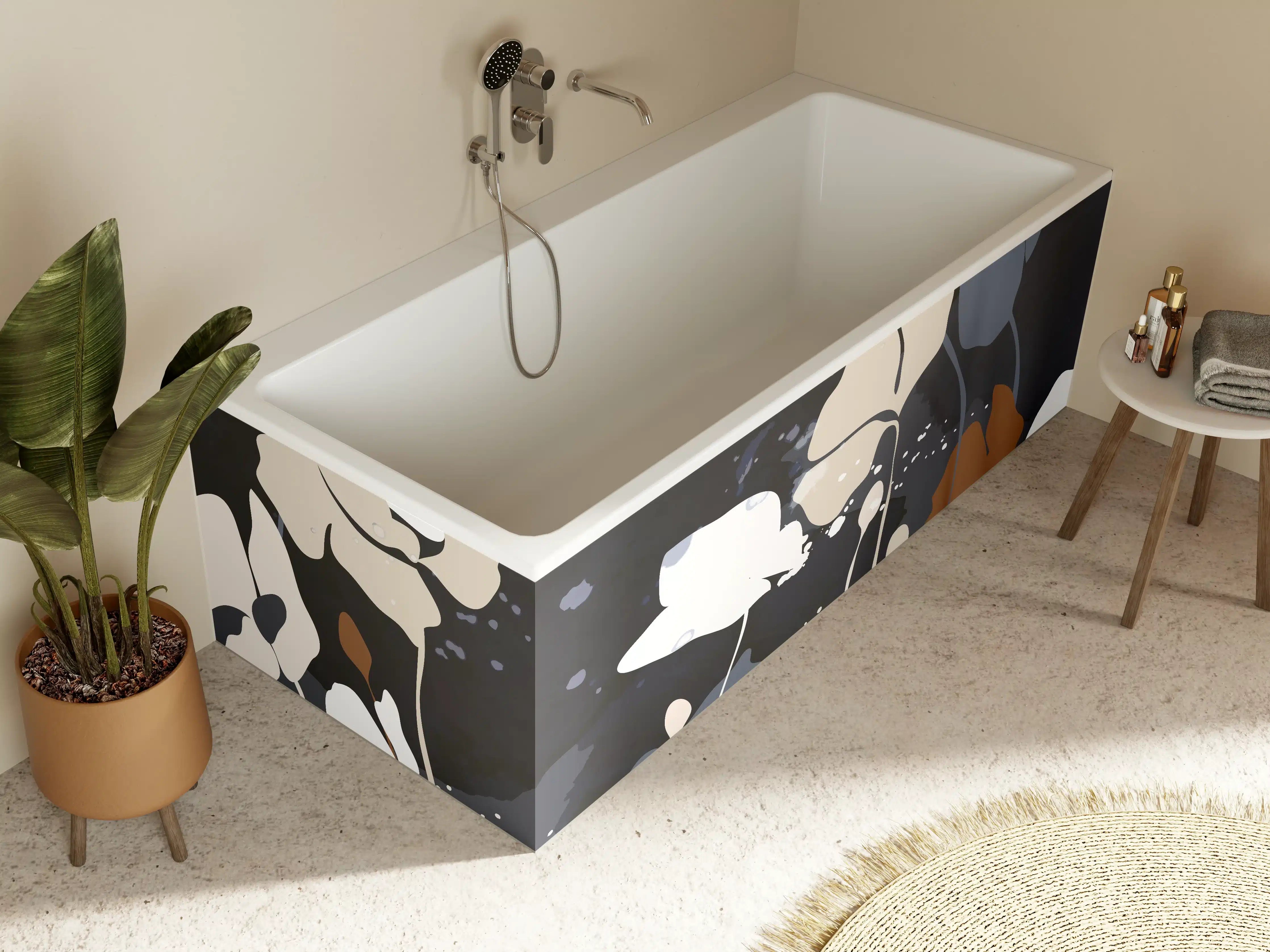 Badewannen-Rückwand - Abstrakte Blumen Dunkles Design