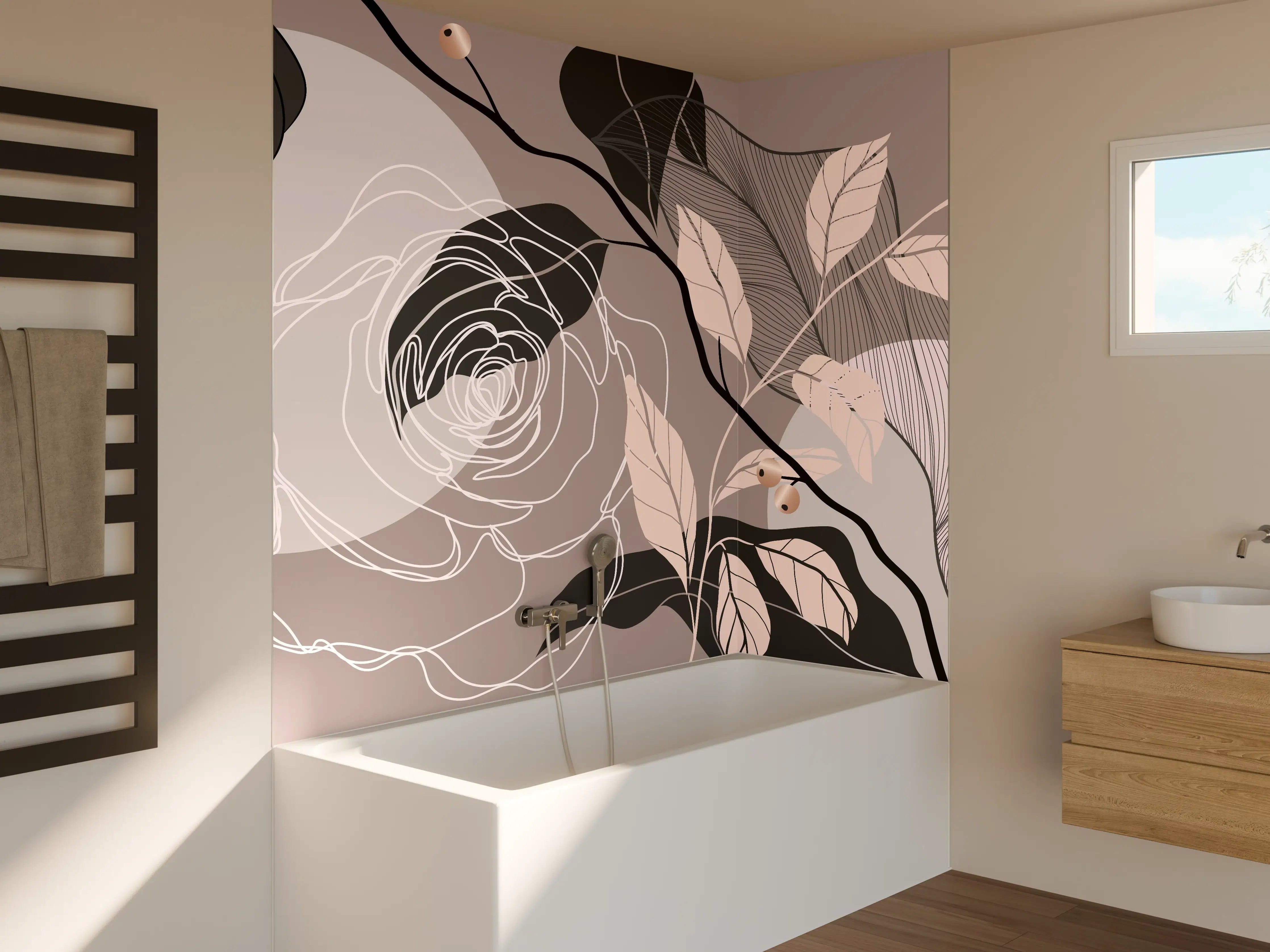 Badewannen-Rückwand - Abstrakte Blumen Illustration