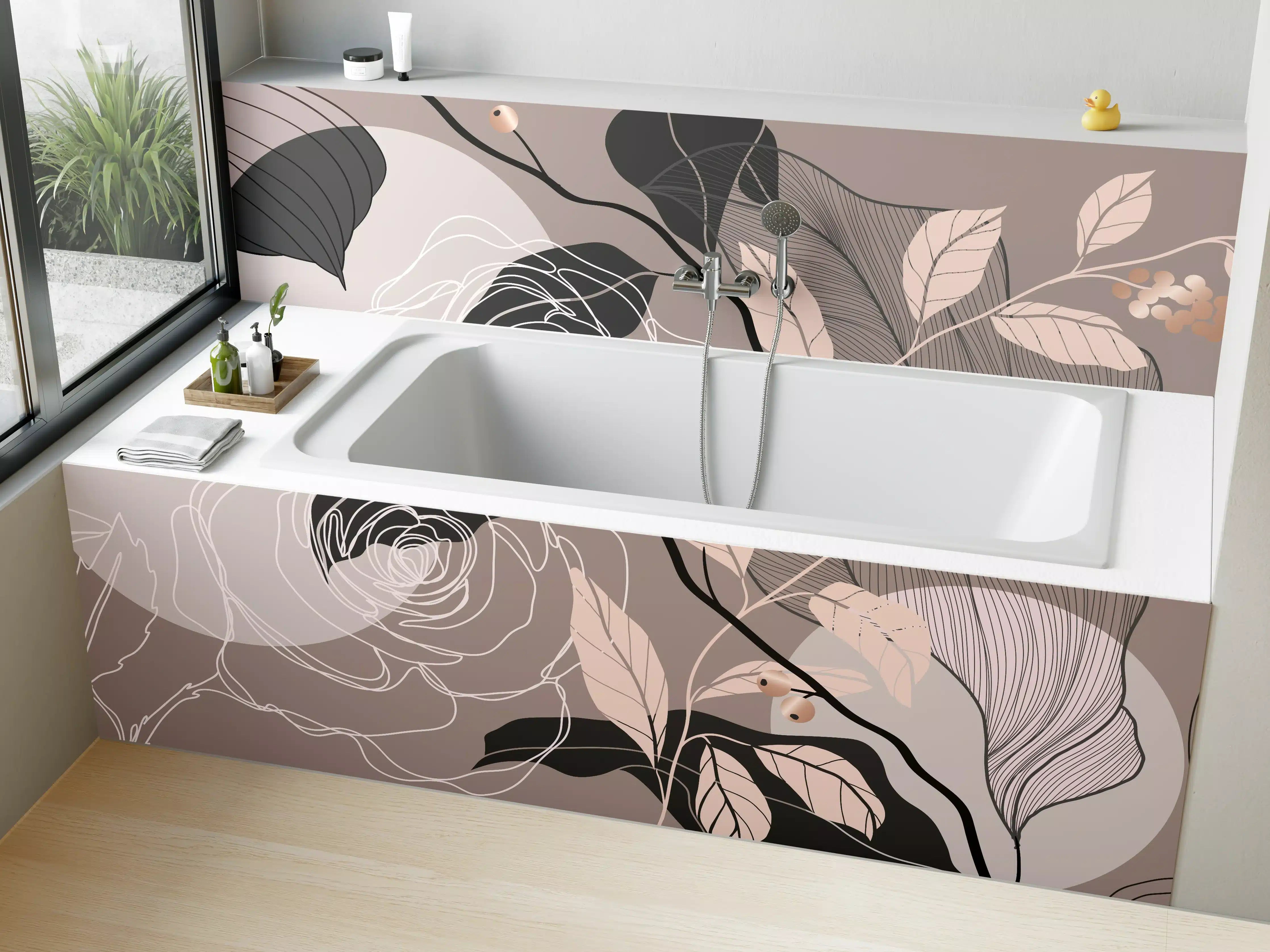 Badewannen-Rückwand - Abstrakte Blumenillustration Beige