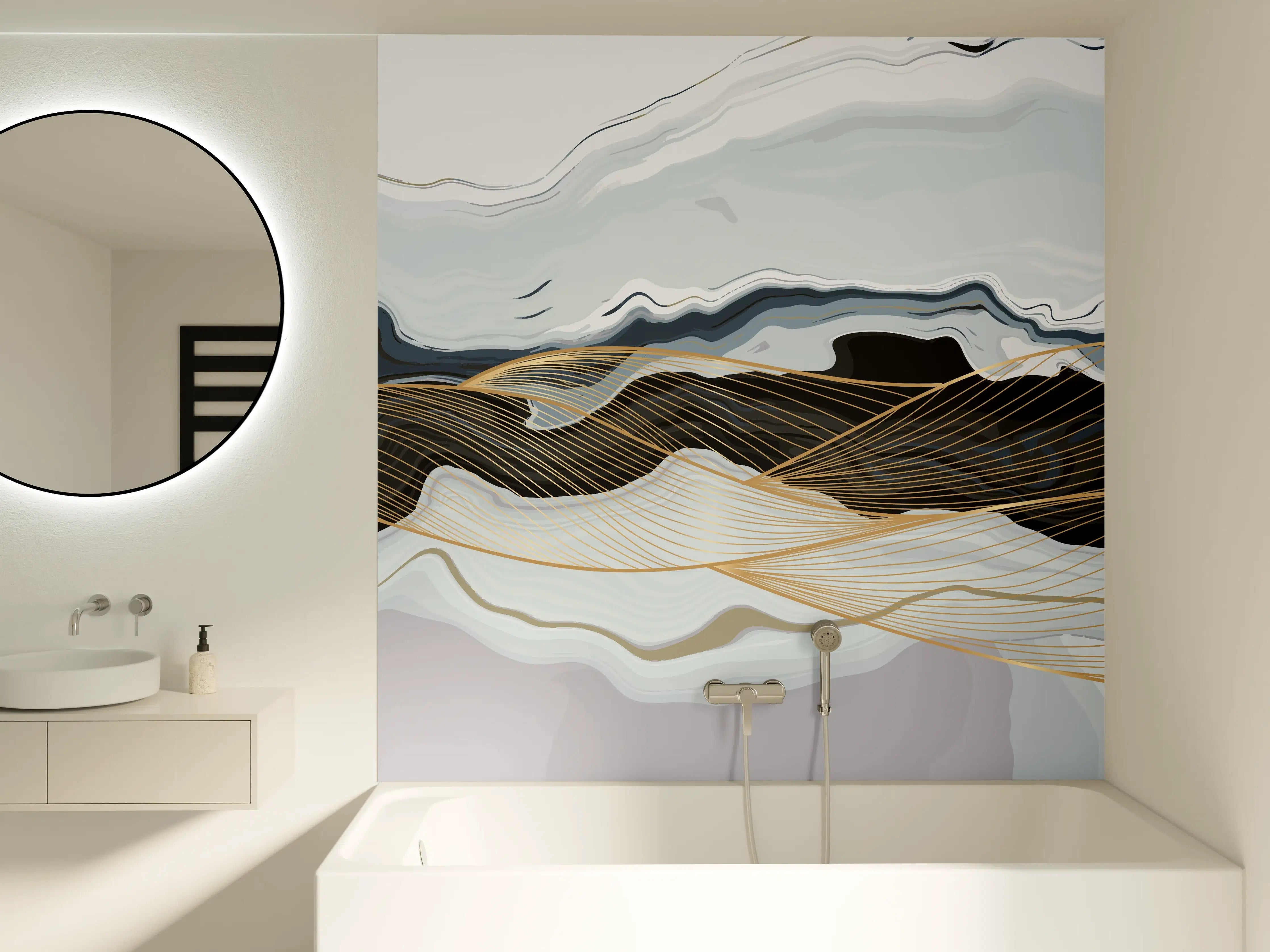 Badewannen-Rückwand - Abstrakte Erdtöne Wellenlinien