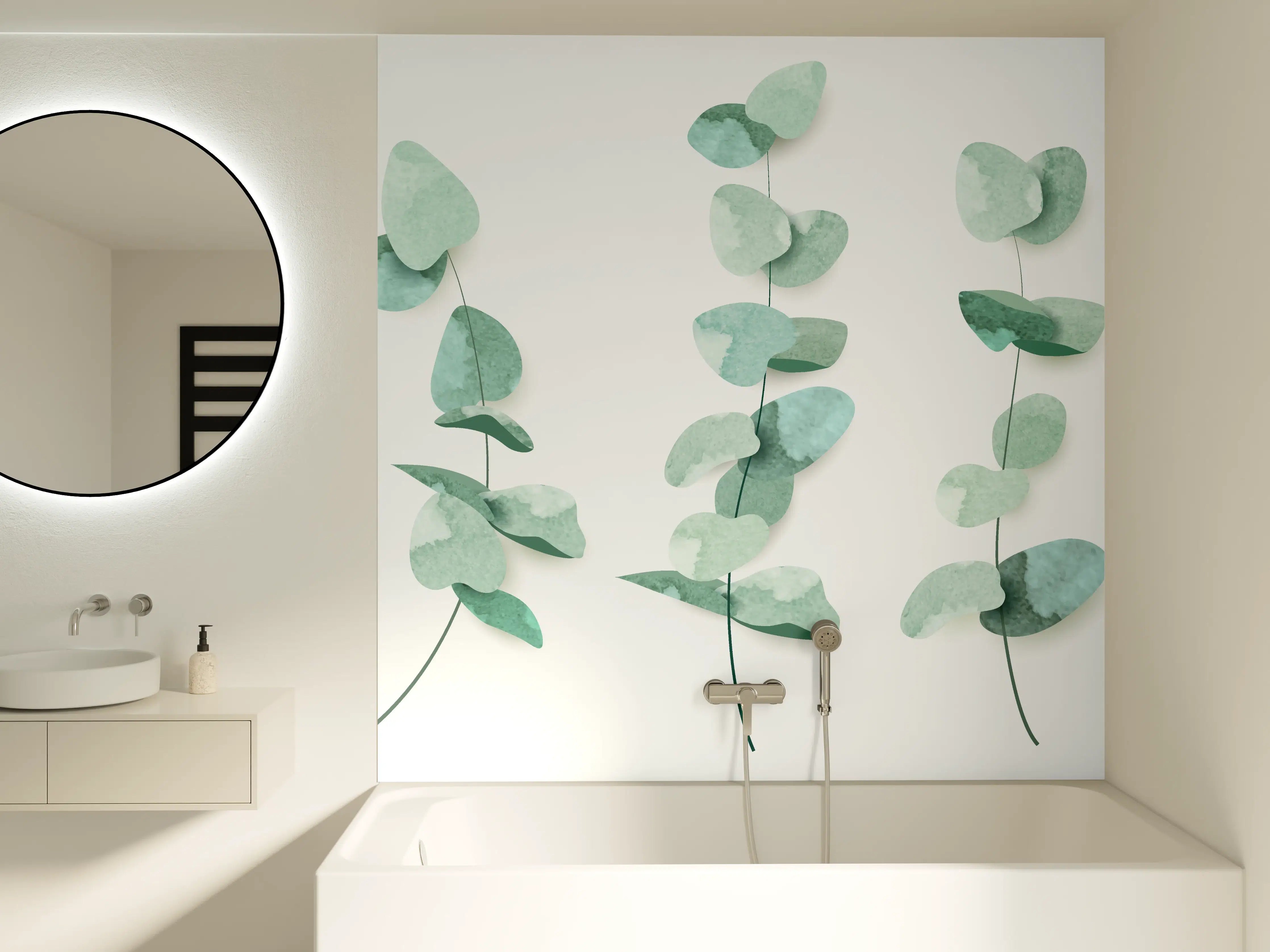 Badewannen-Rückwand - Abstrakte Eukalyptus Aquarell Kunst