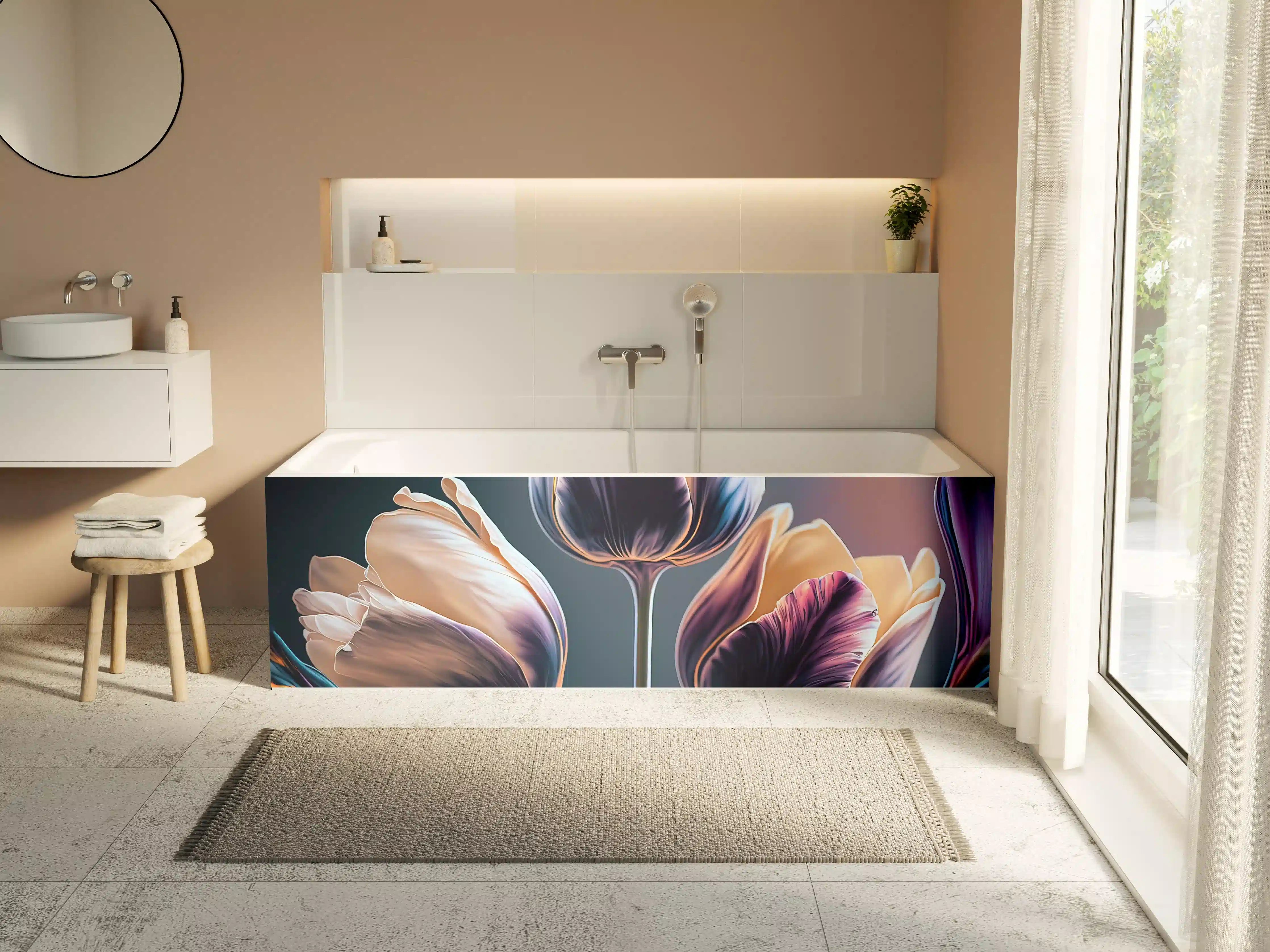 Badewannen-Rückwand - Abstrakte Fließende Tulpen Kunst