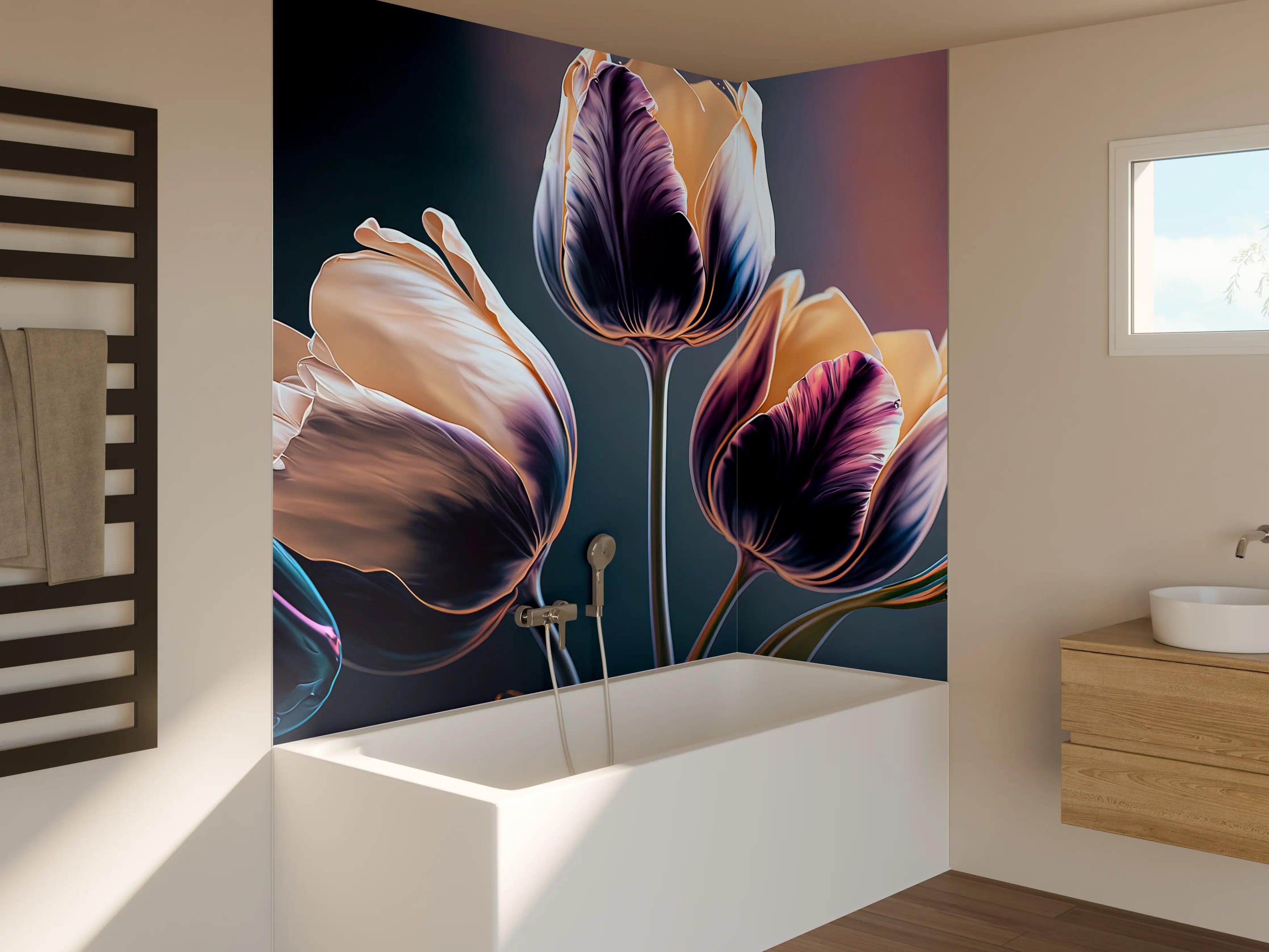 Badewannen-Rückwand - Abstrakte Fließende Tulpen Kunst