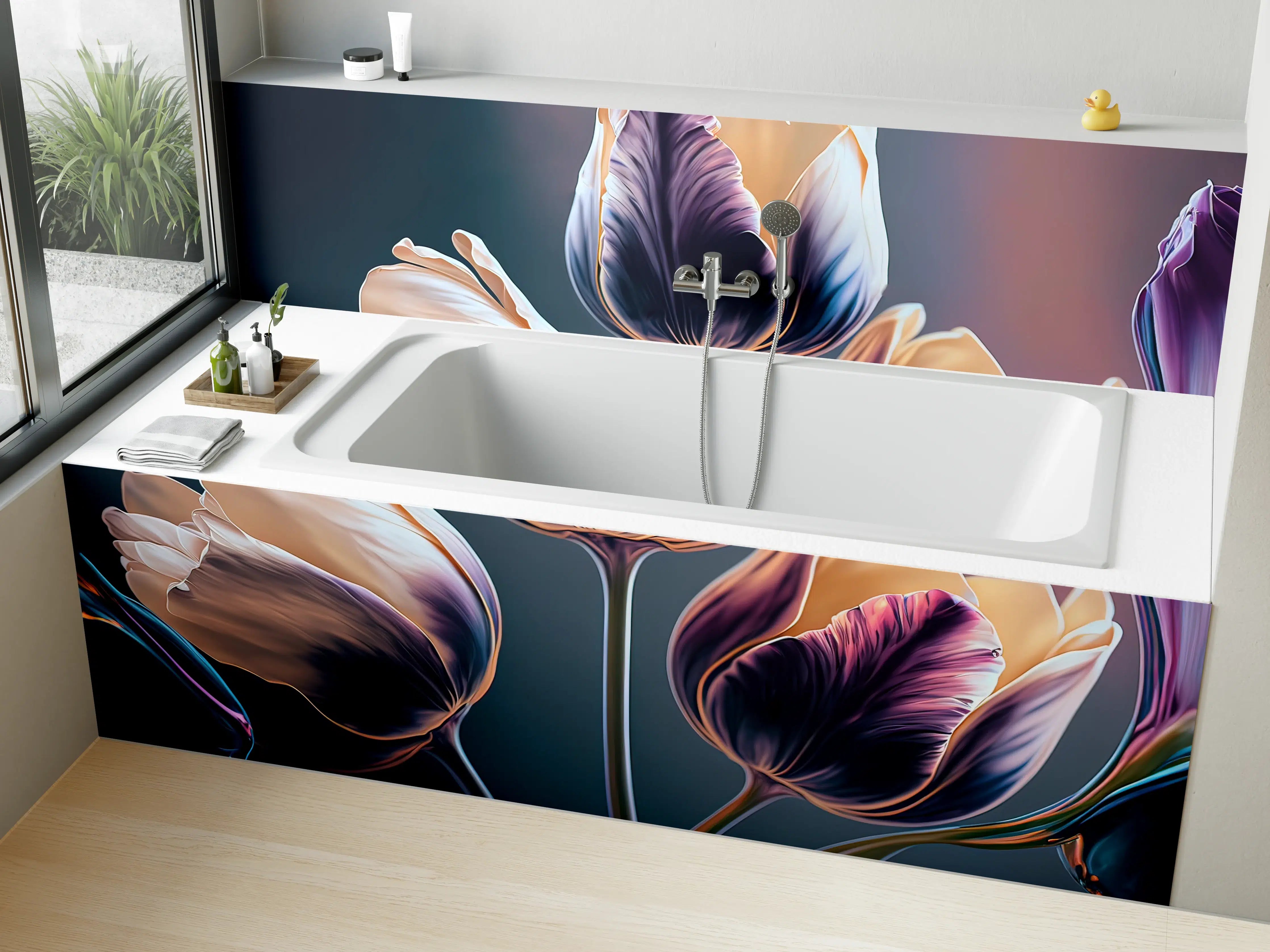 Badewannen-Rückwand - Abstrakte Fließende Tulpen Kunst