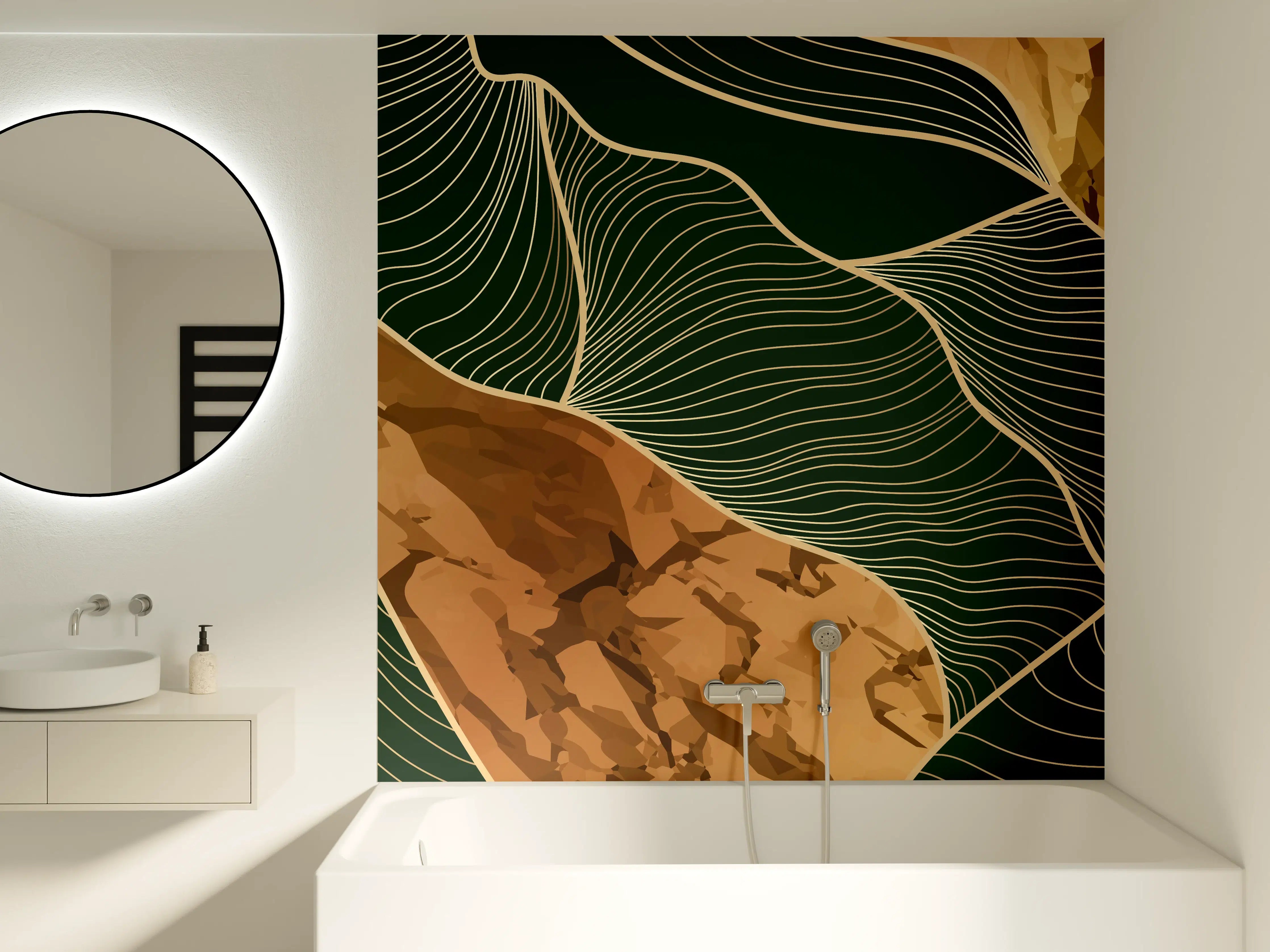 Badewannen-Rückwand - Abstrakte Goldbraun-Linien Kunst