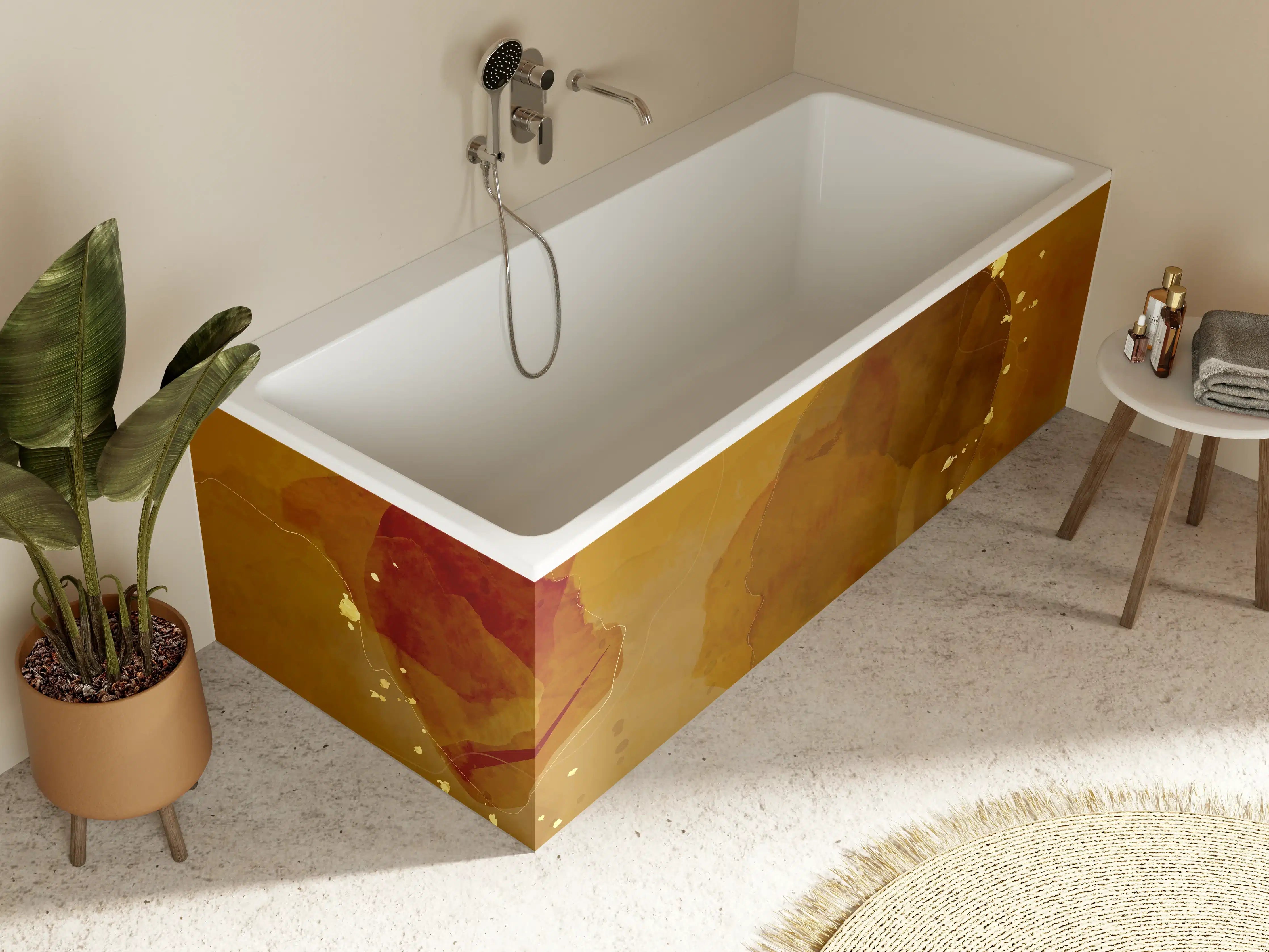 Badewannen-Rückwand - Abstrakte Goldbraune Kunst