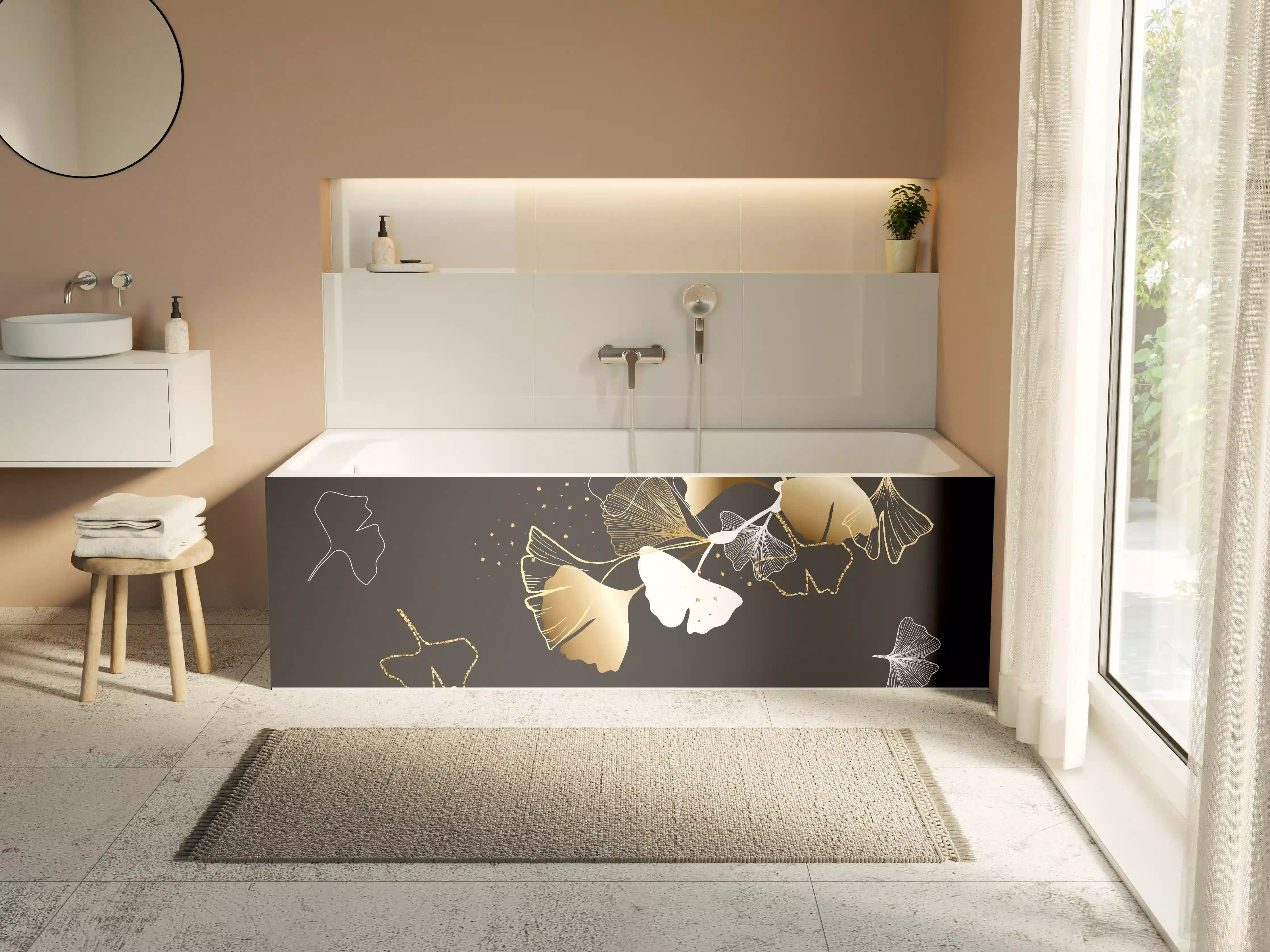 Badewannen-Rückwand - Abstrakte Goldene Schmetterlinge