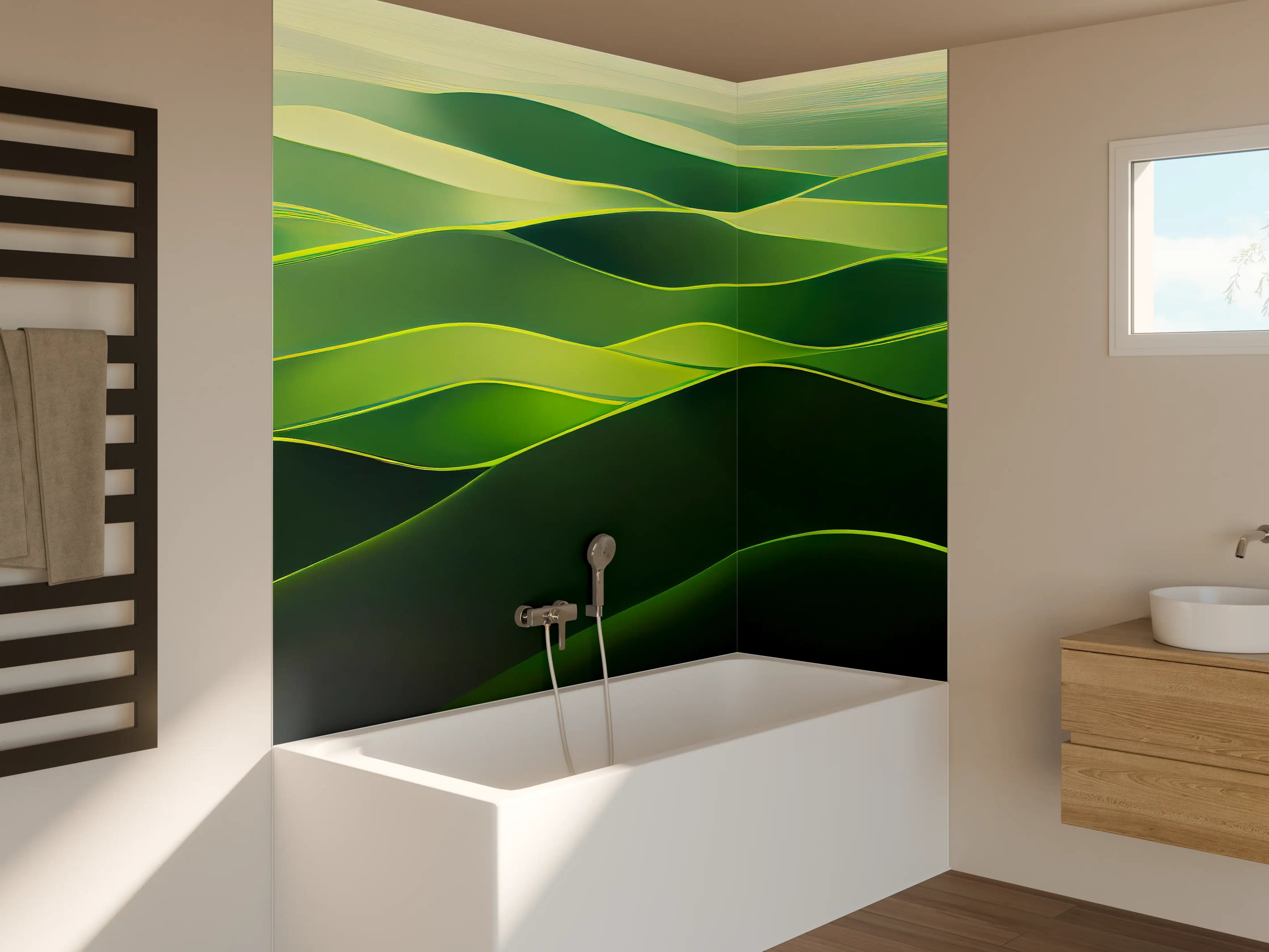 Badewannen-Rückwand - Abstrakte Grüne Landschaft Illustration
