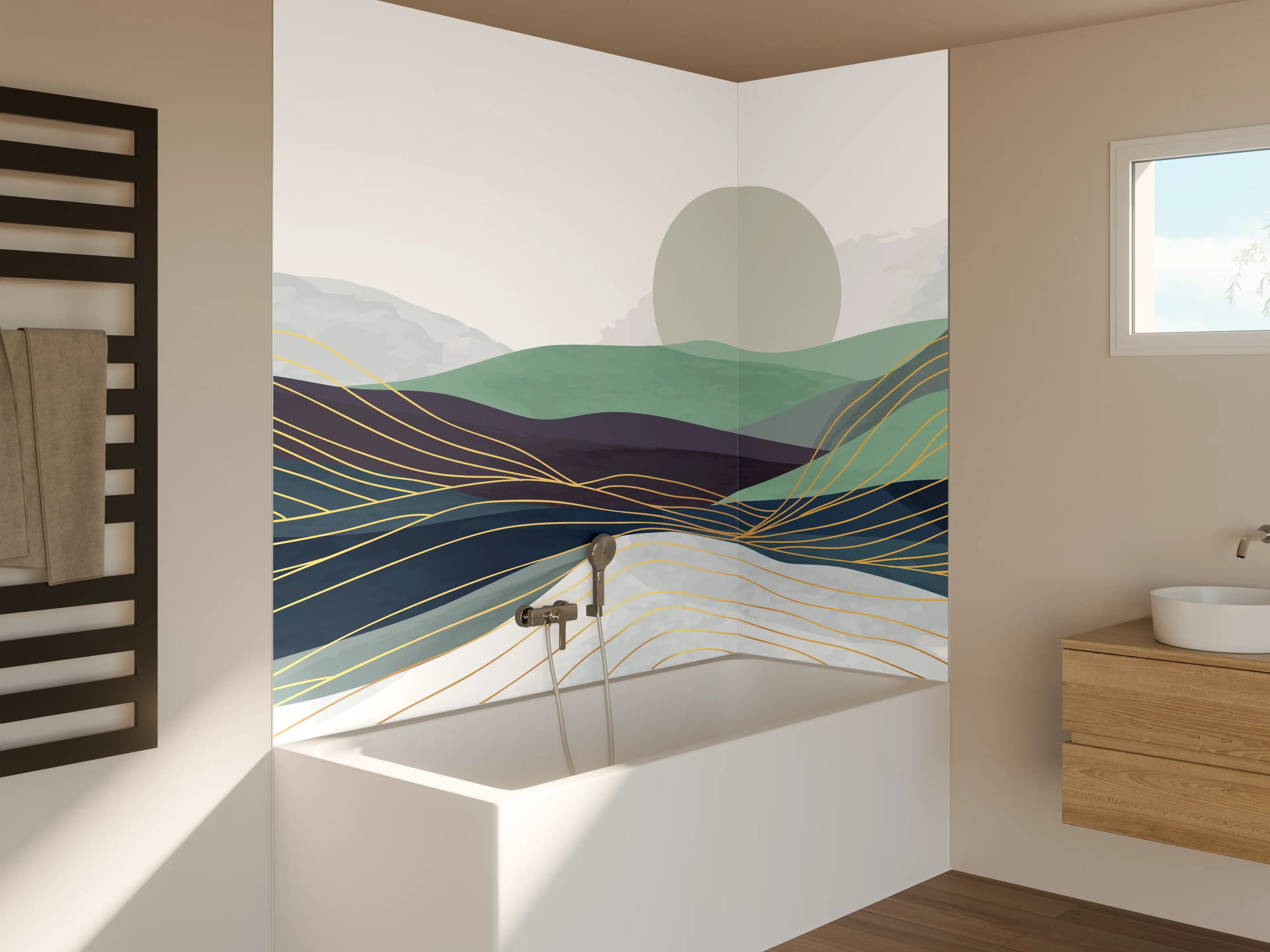 Badewannen-Rückwand - Abstrakte Hügel-Landschaft