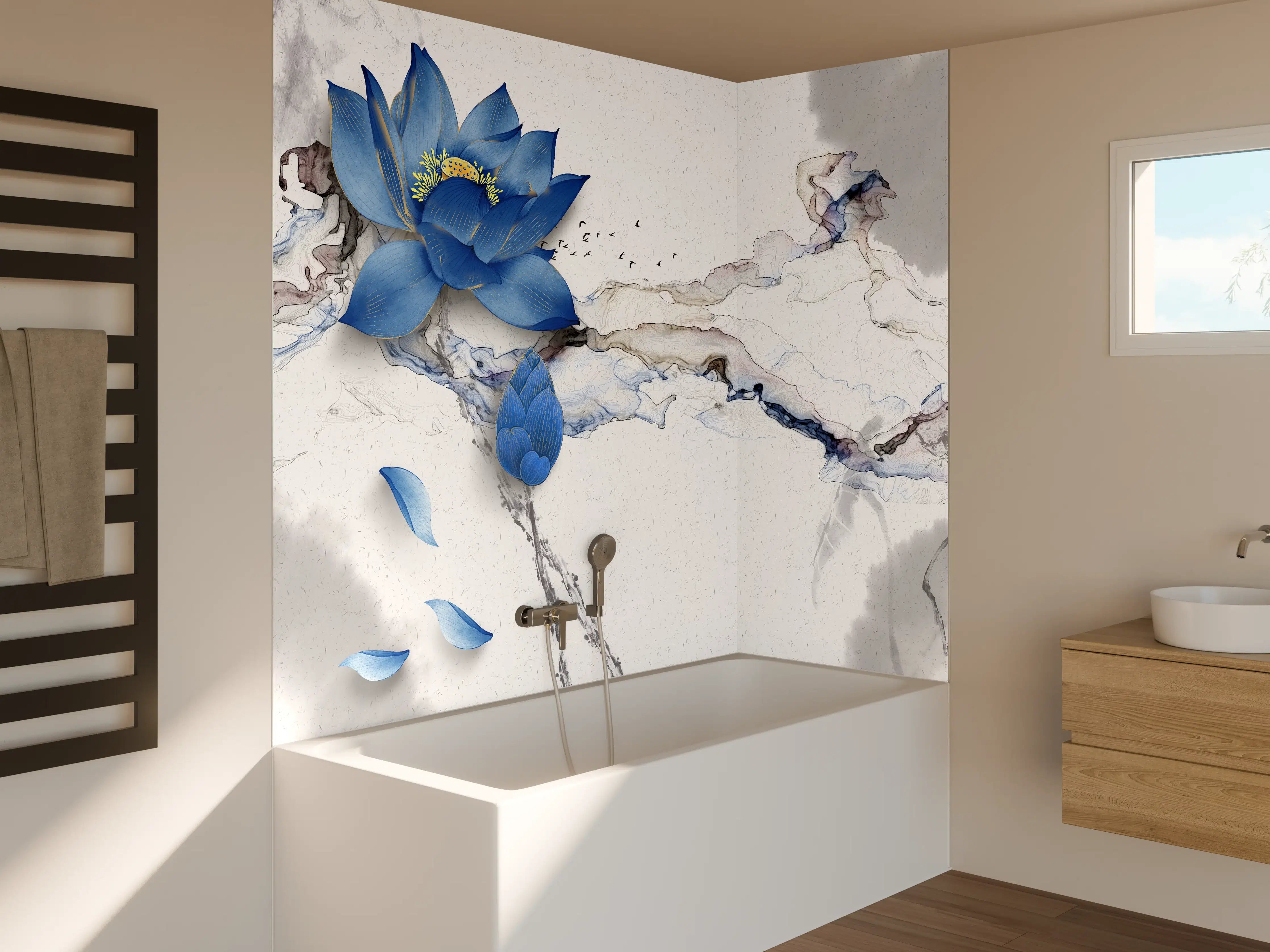 Badewannen-Rückwand - Abstrakte Illustration blauer Blume