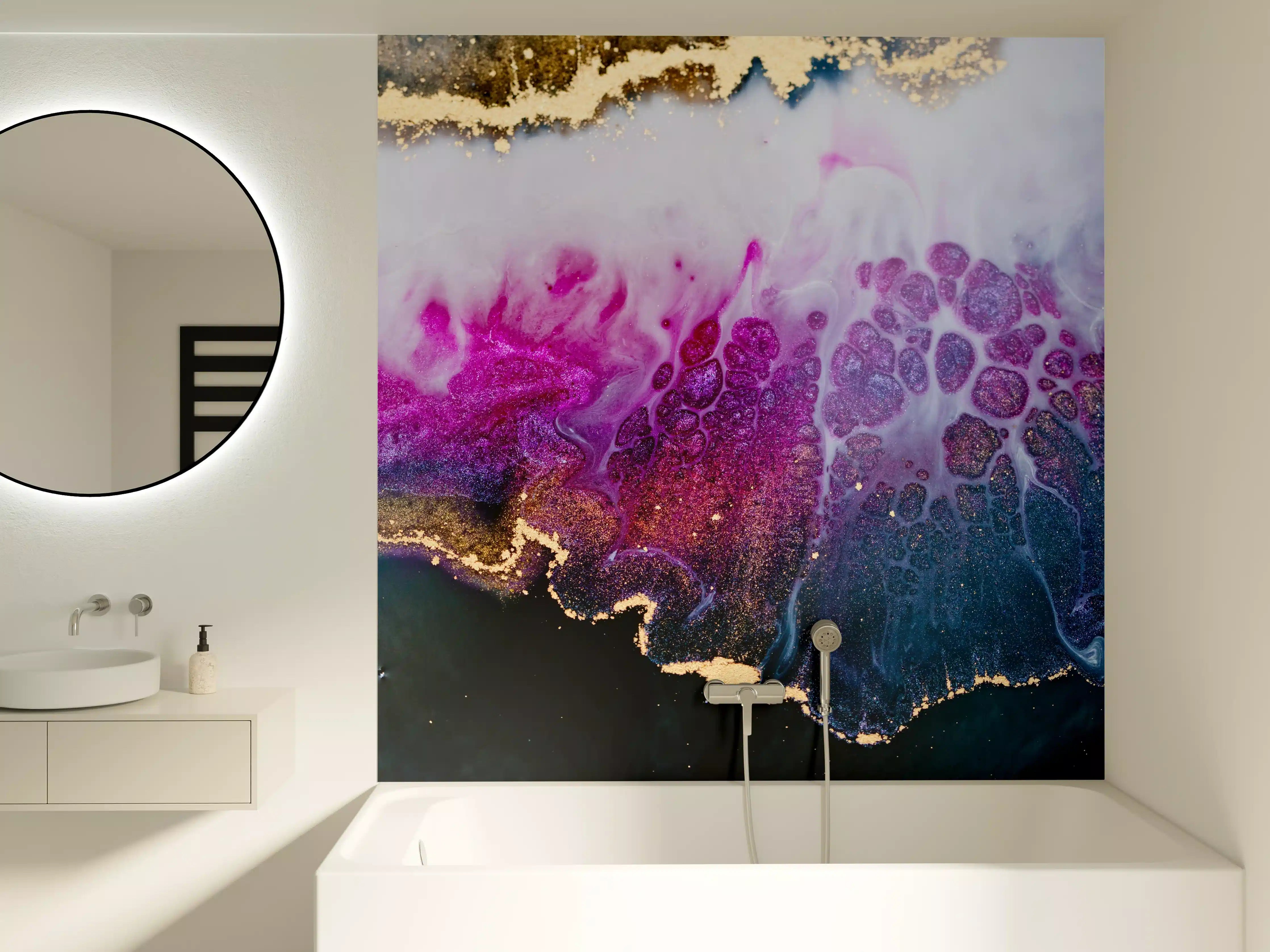 Badewannen-Rückwand - Abstrakte Kunst in Lila-Gold