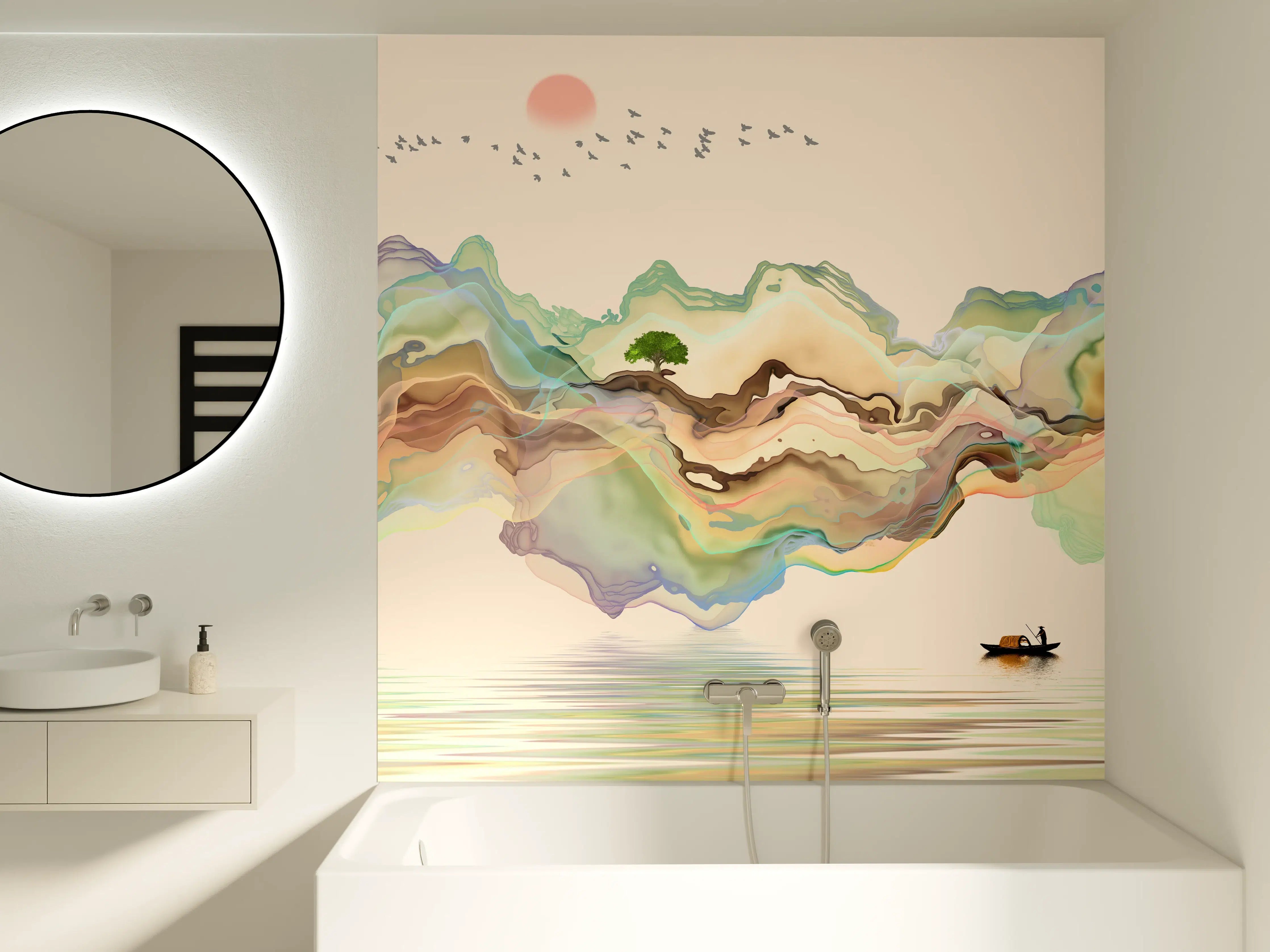 Badewannen-Rückwand - Abstrakte Landschafts Illustration