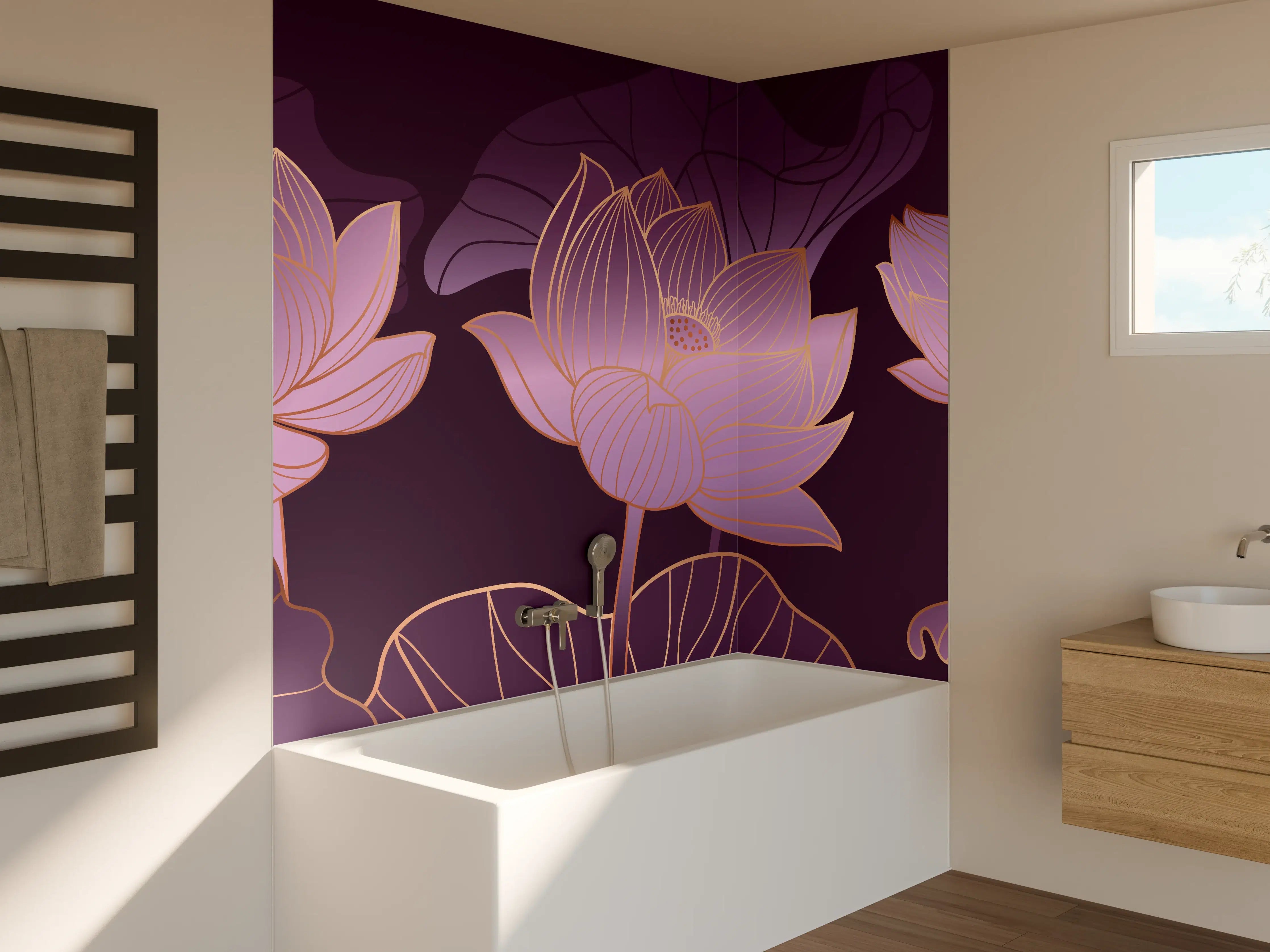 Badewannen-Rückwand - Abstrakte Lila Lotus Illustration