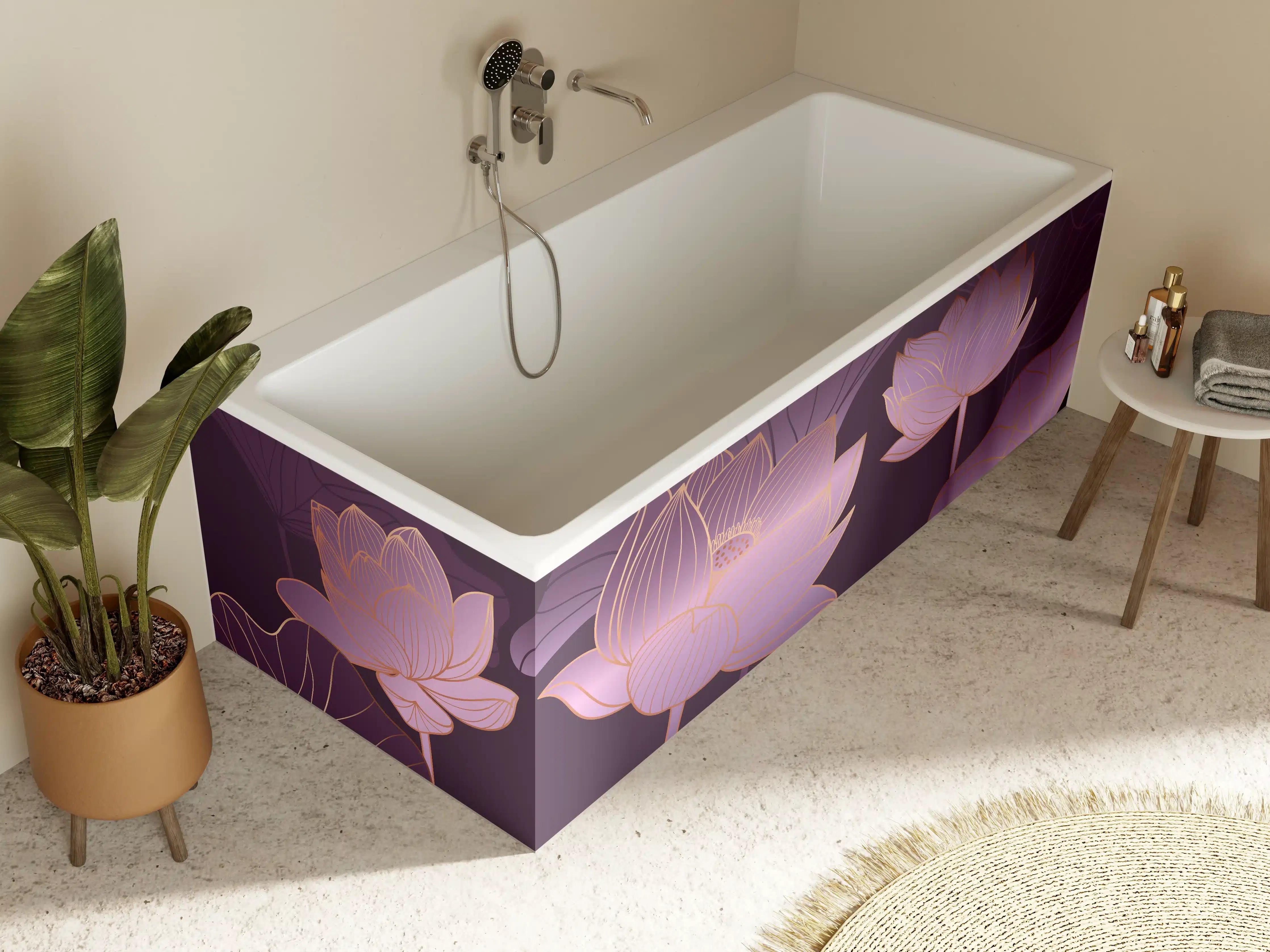 Badewannen-Rückwand - Abstrakte Lila Lotus Illustration