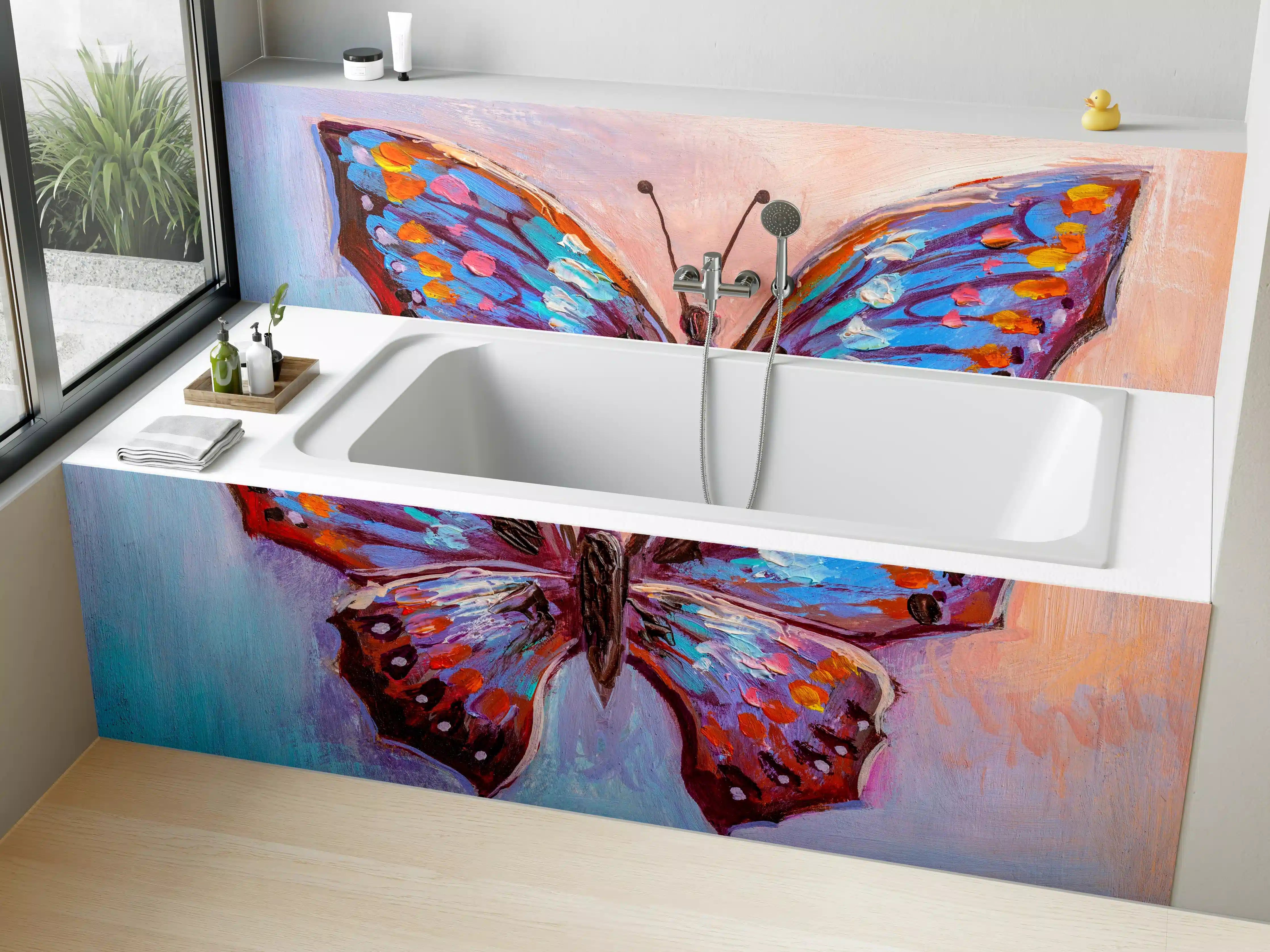 Badewannen-Rückwand - Abstrakte Malerei bunter Schmetterling