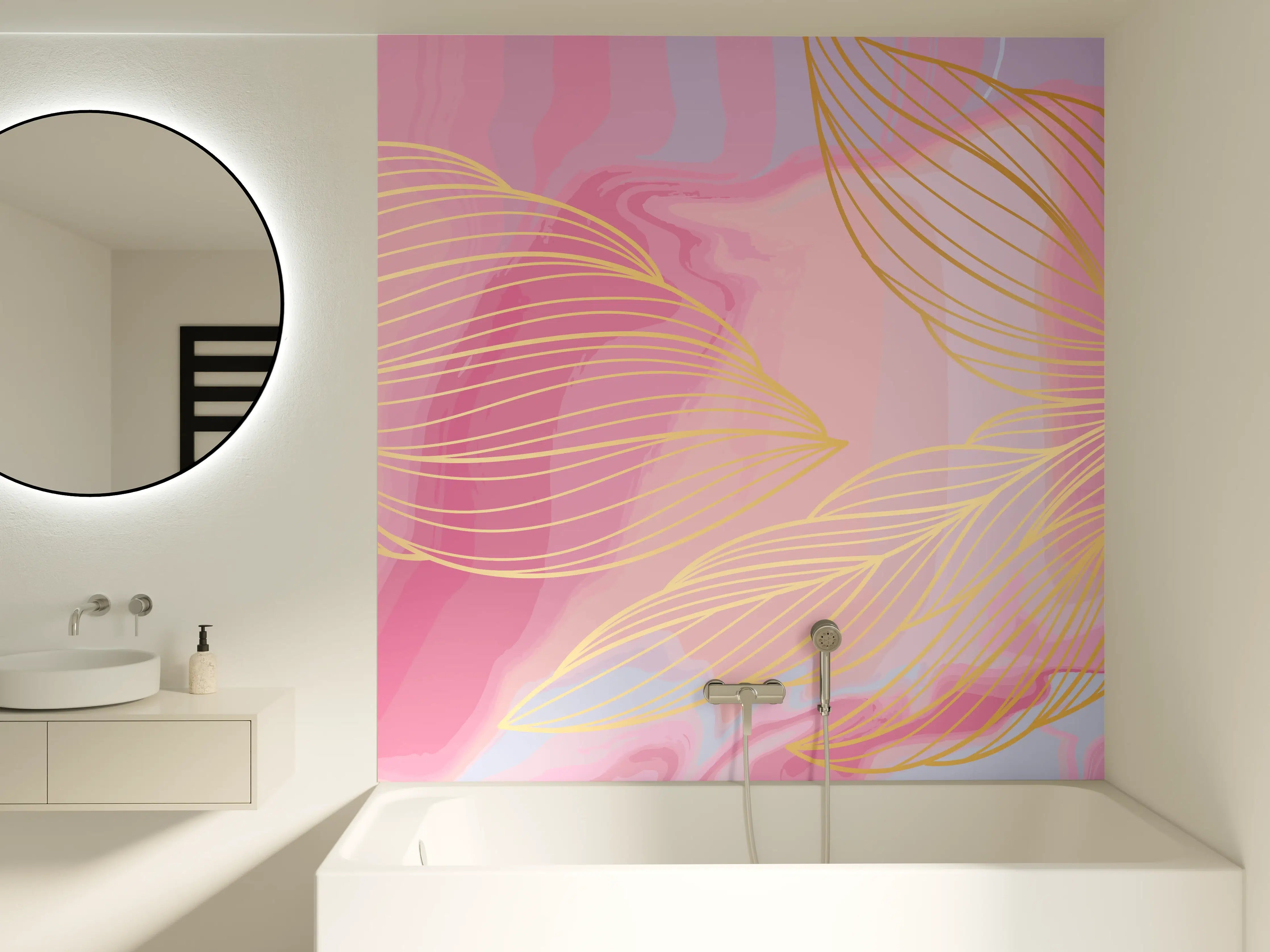 Badewannen-Rückwand - Abstrakte Rosa Wellen Kunst