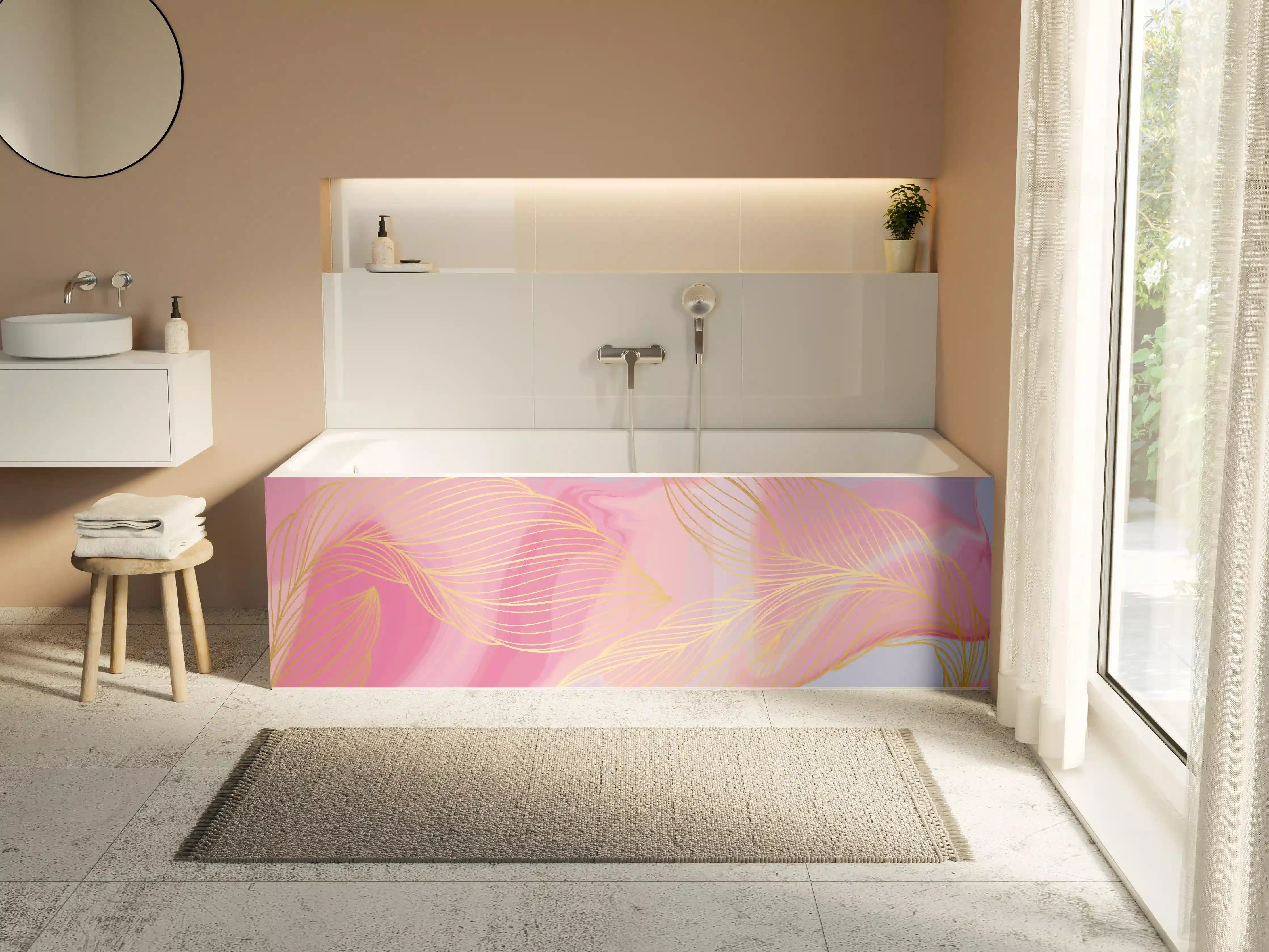 Badewannen-Rückwand - Abstrakte Rosa Wellen Kunst