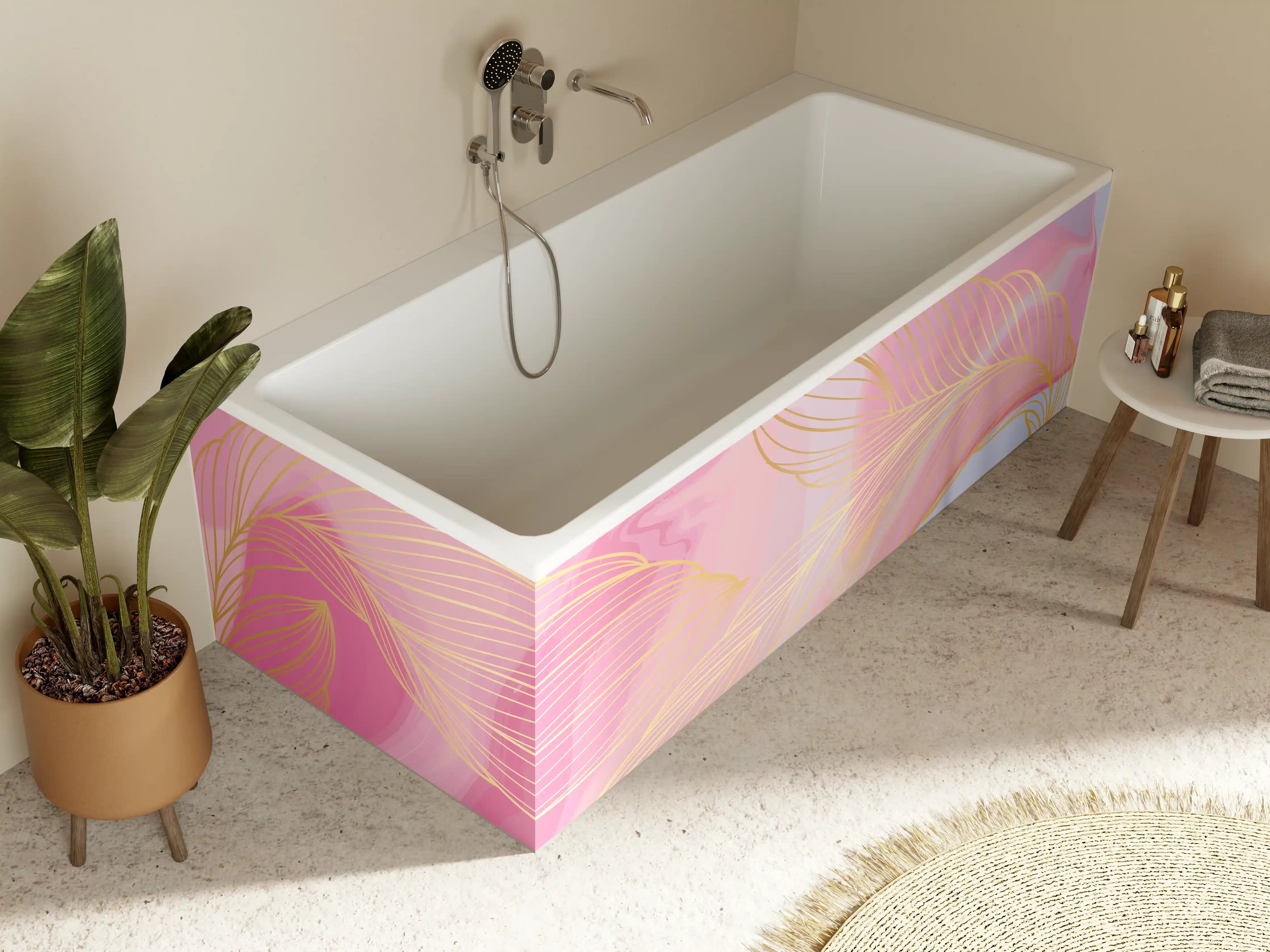Badewannen-Rückwand - Abstrakte Rosa Wellen Kunst