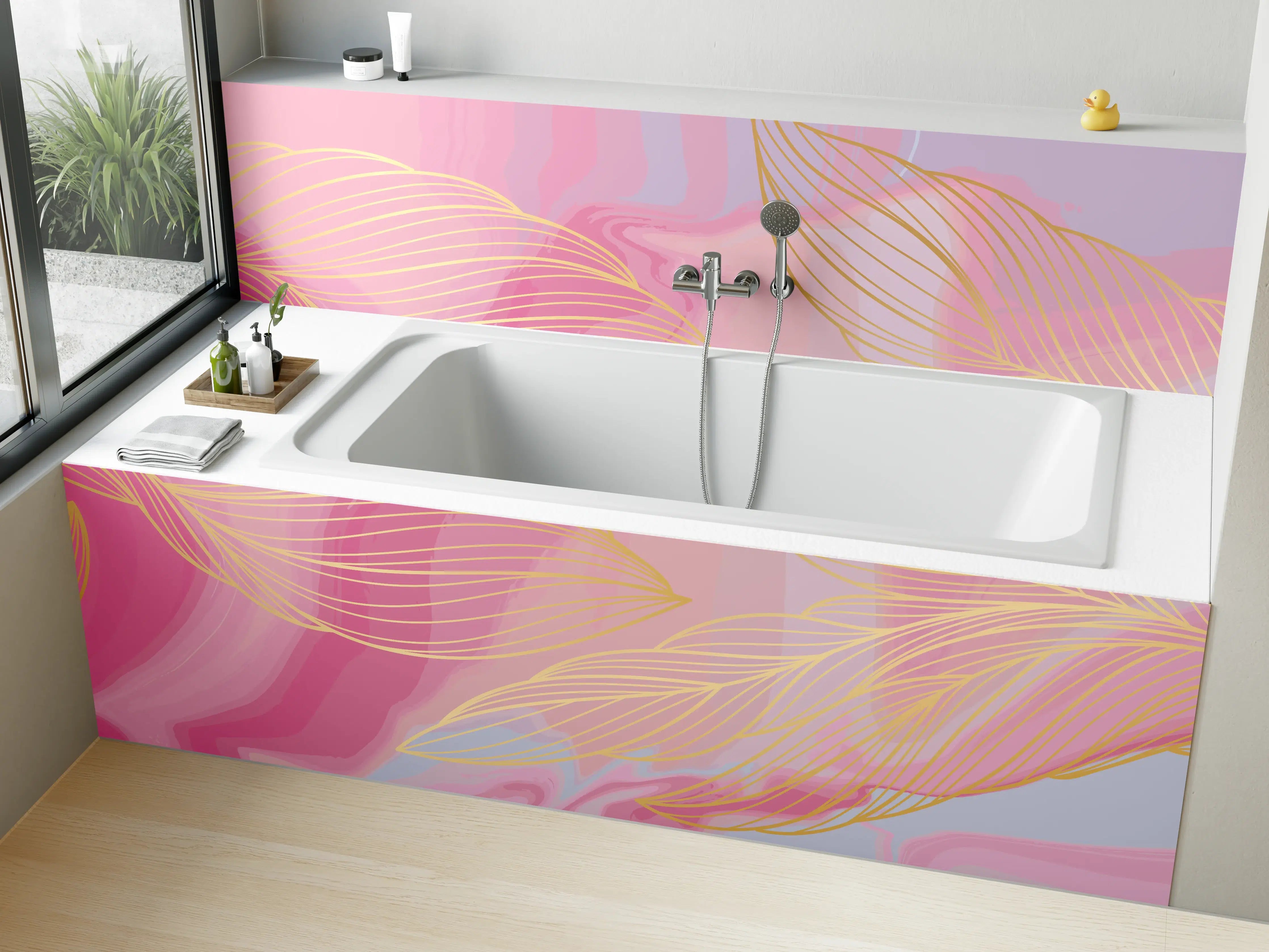 Badewannen-Rückwand - Abstrakte Rosa Wellen Kunst