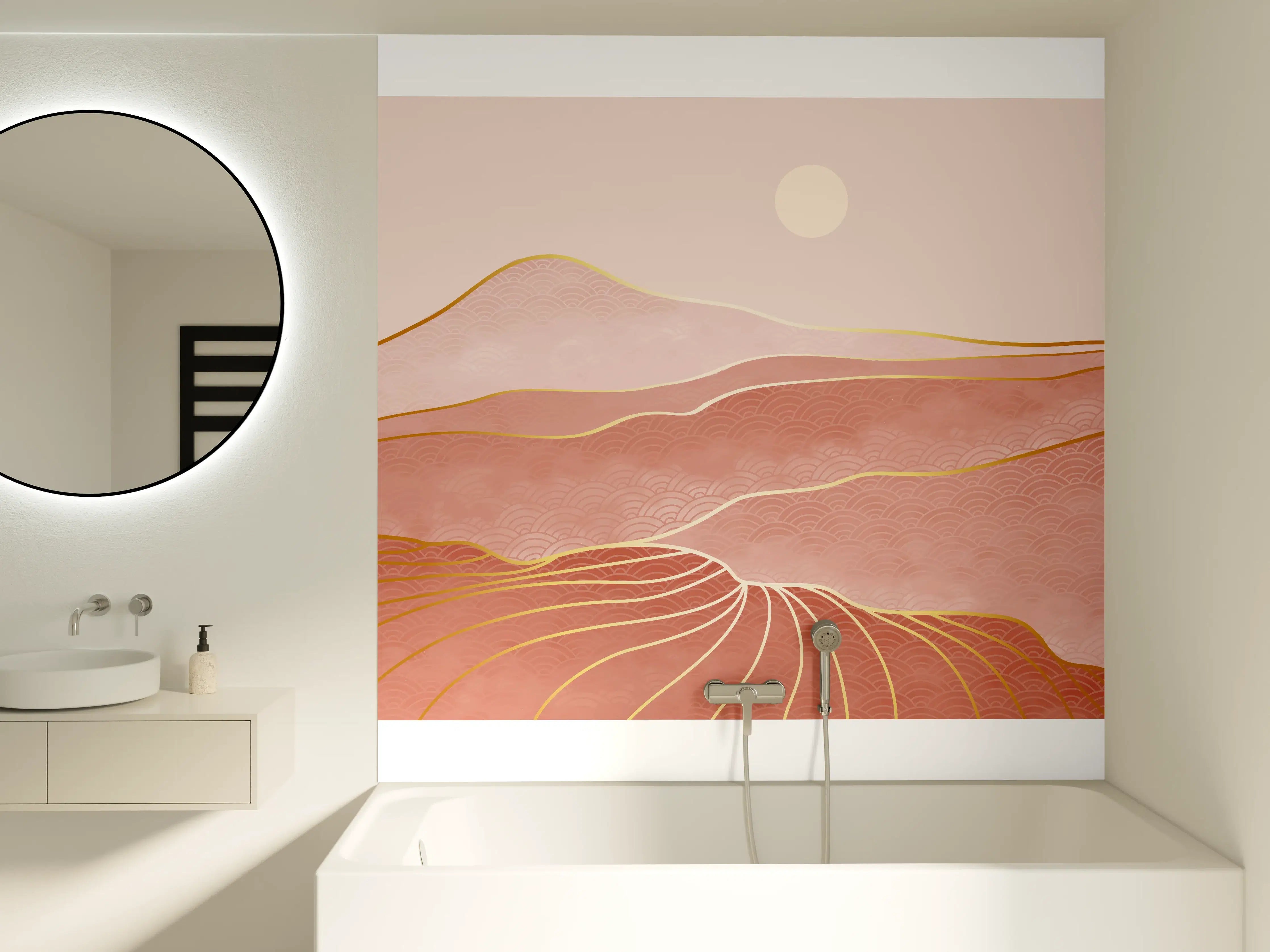 Badewannen-Rückwand - Abstrakte Sanddünen Linienkunst