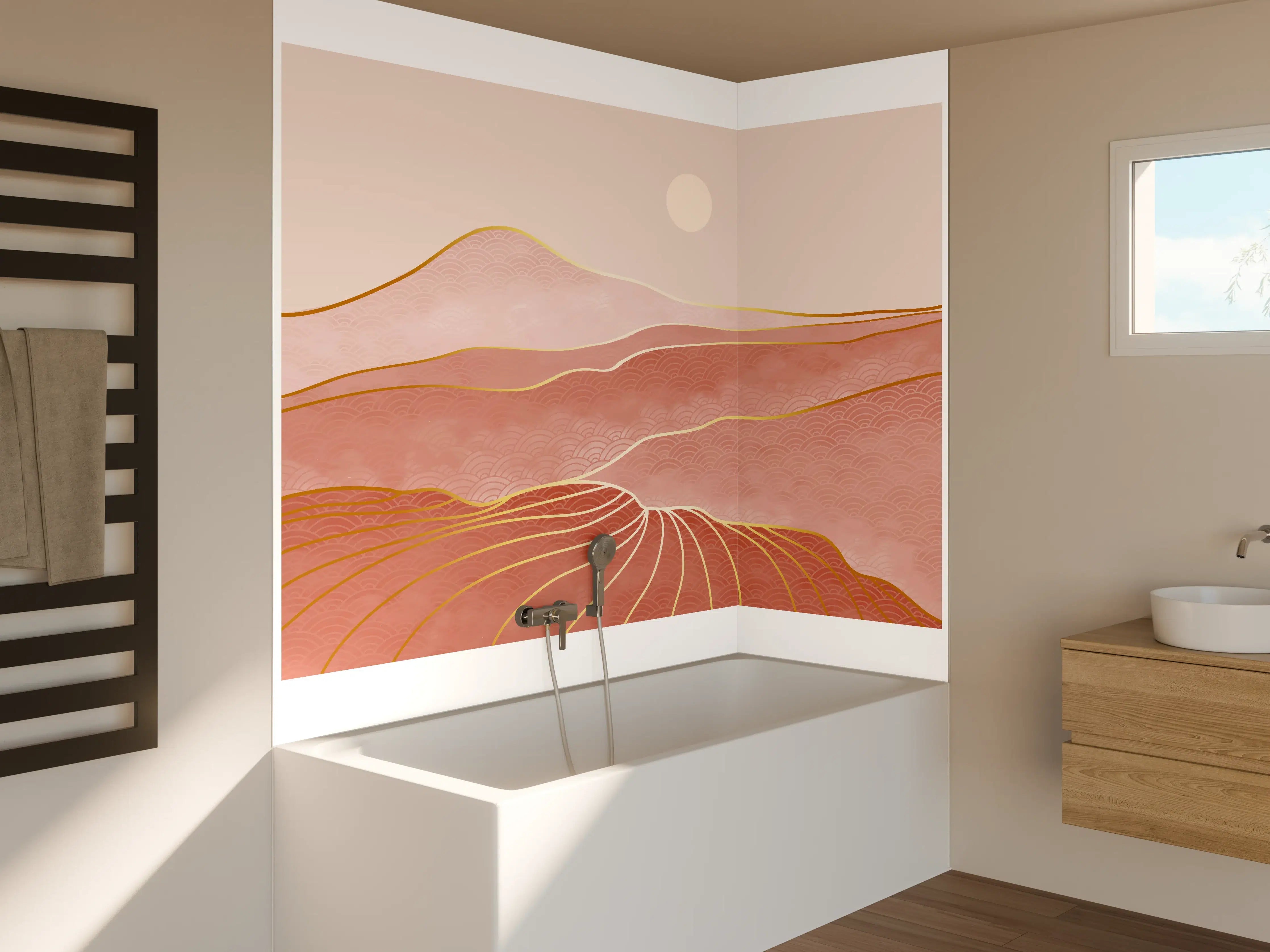 Badewannen-Rückwand - Abstrakte Sanddünen Linienkunst